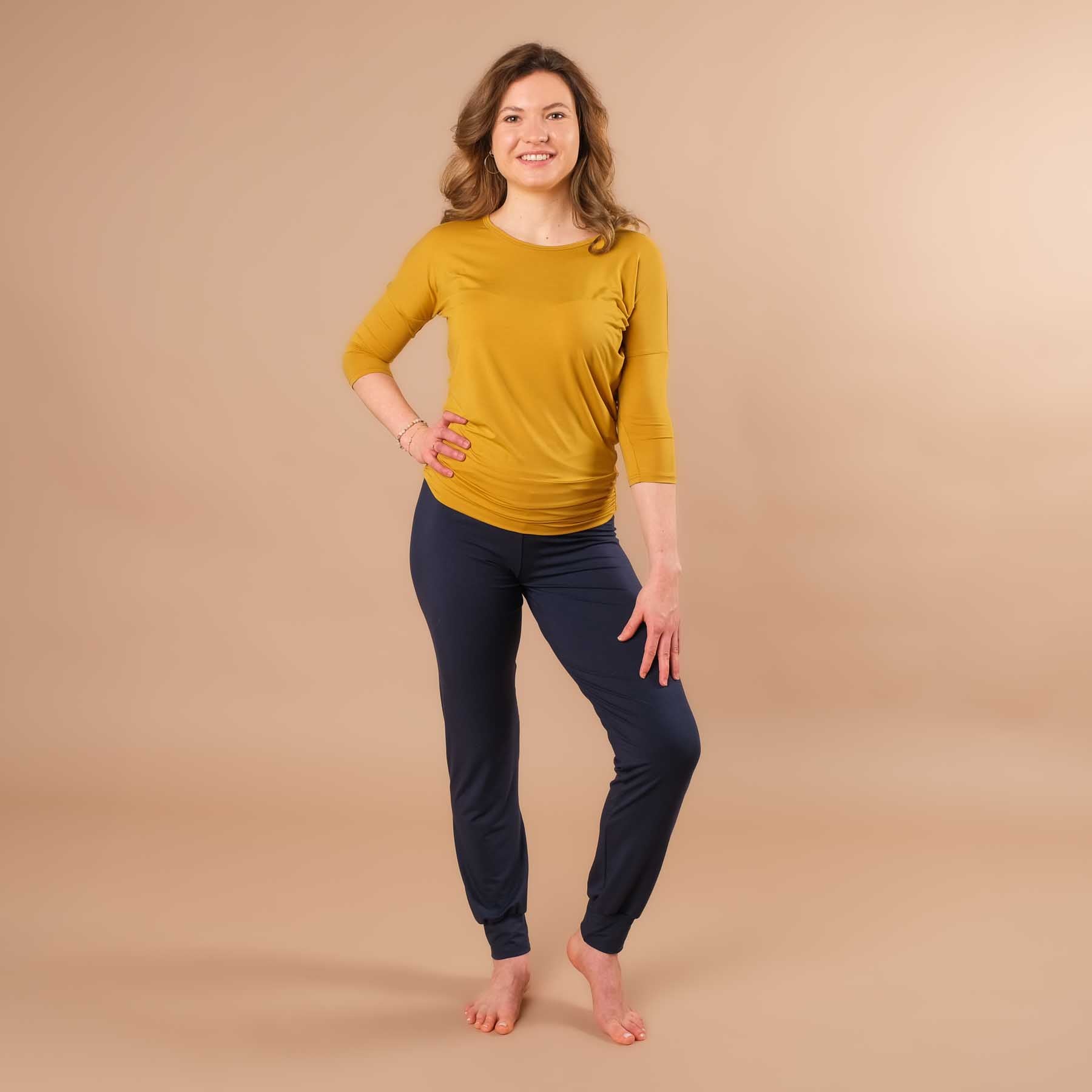 Yoga Shirt Comfy manches 3/4, fabriqué en Suisse, tissu très doux, curry