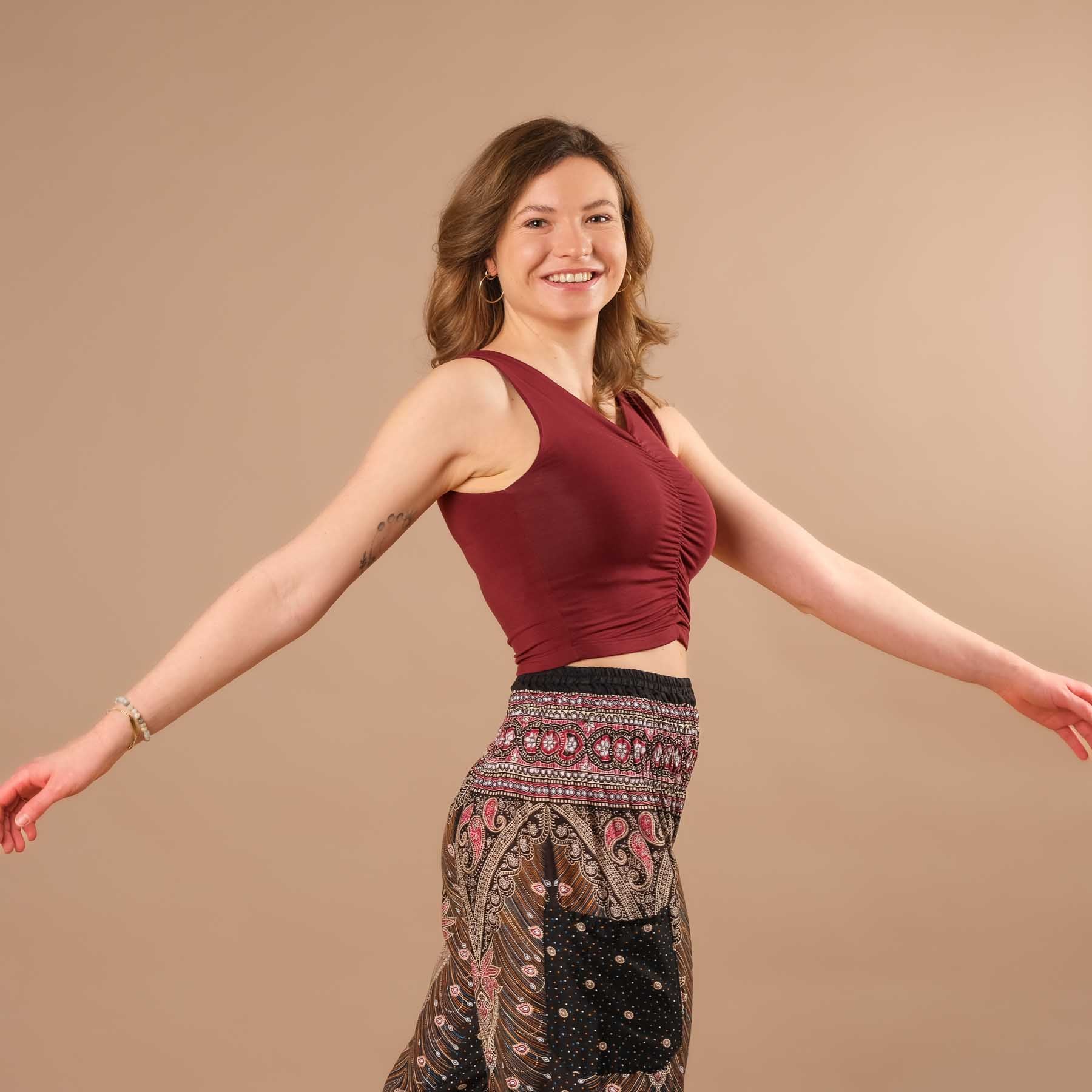 Crop Top d'été froncé Comfy bordeaux