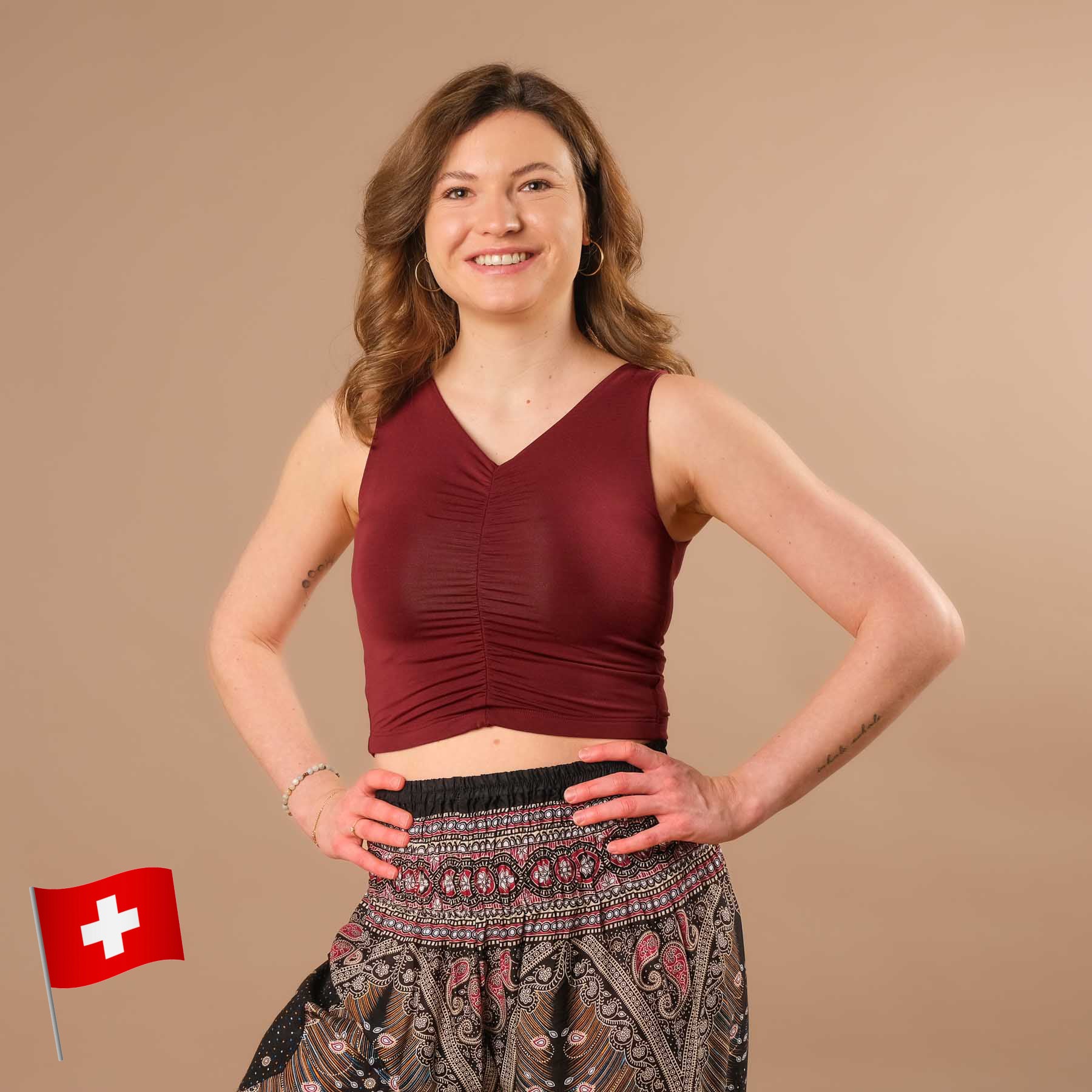 Crop Top d'été froncé Comfy bordeaux