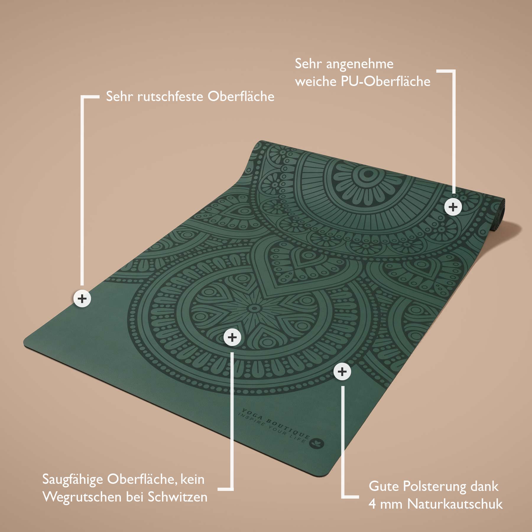 Tapis de yoga SuperGrip 2.0 Mandala très antidérapant vert foncé