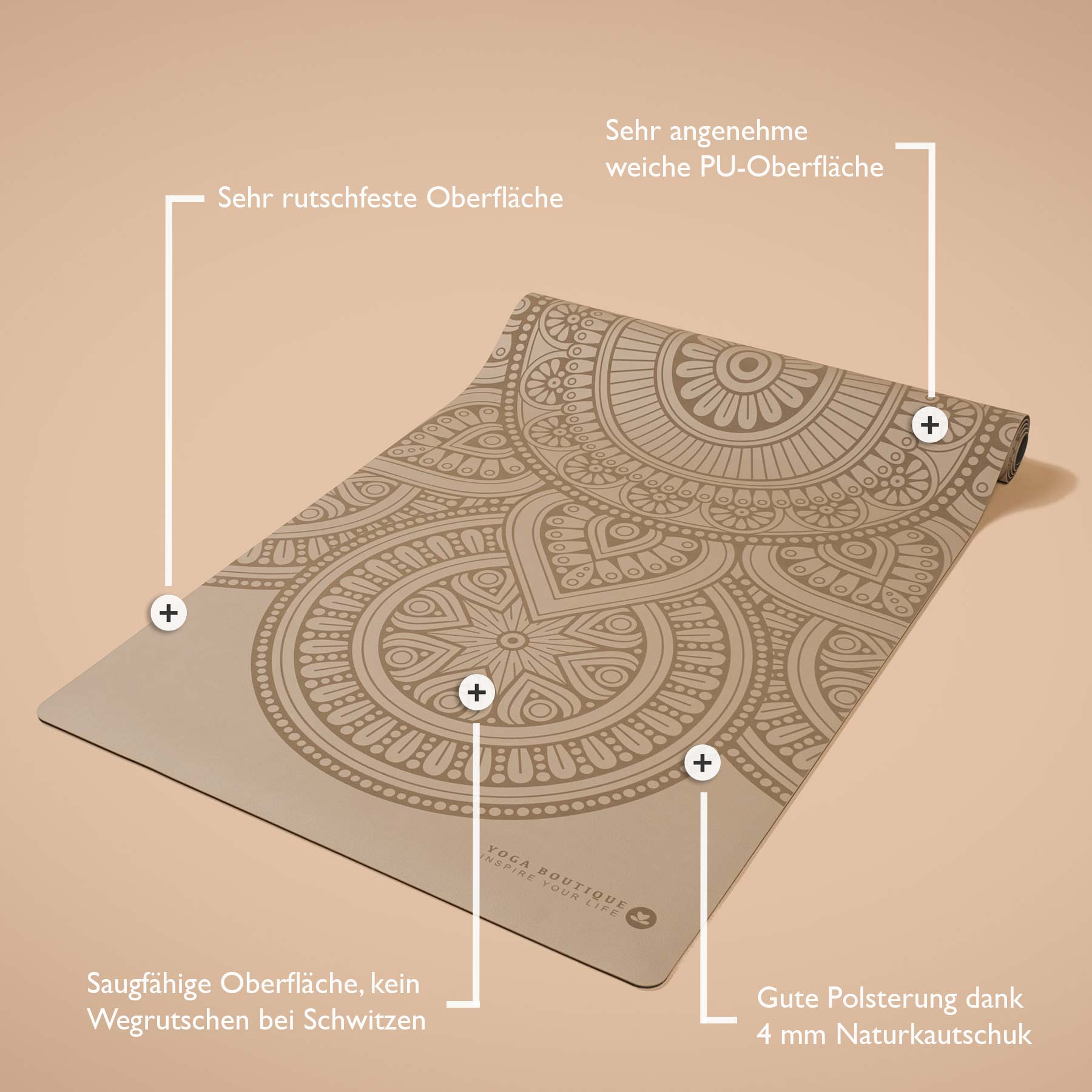 Tapis de yoga SuperGrip 2.0 Mandala tapis de yoga très antidérapant sable