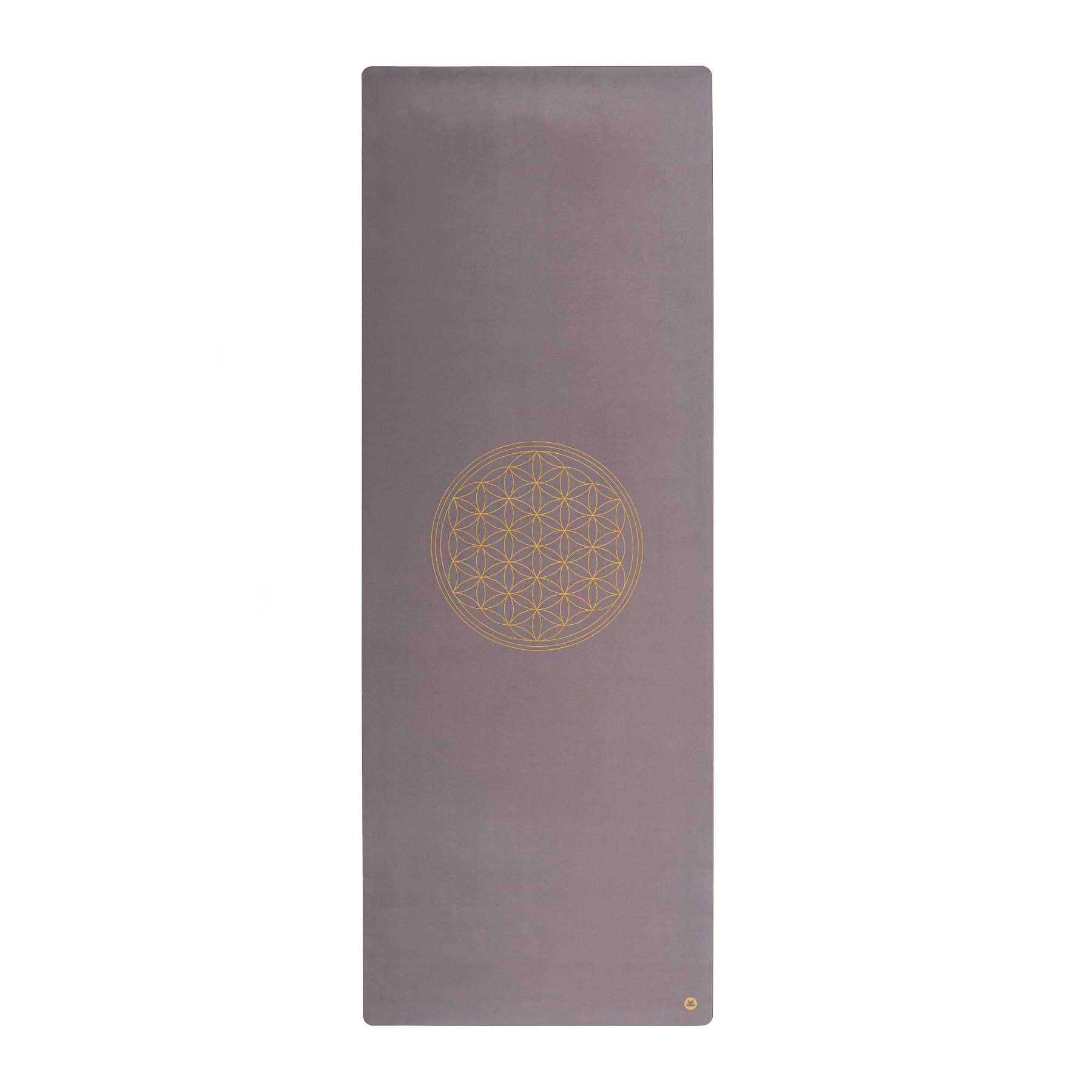 Tapis de yoga en velours Fleur de vie or Print gris