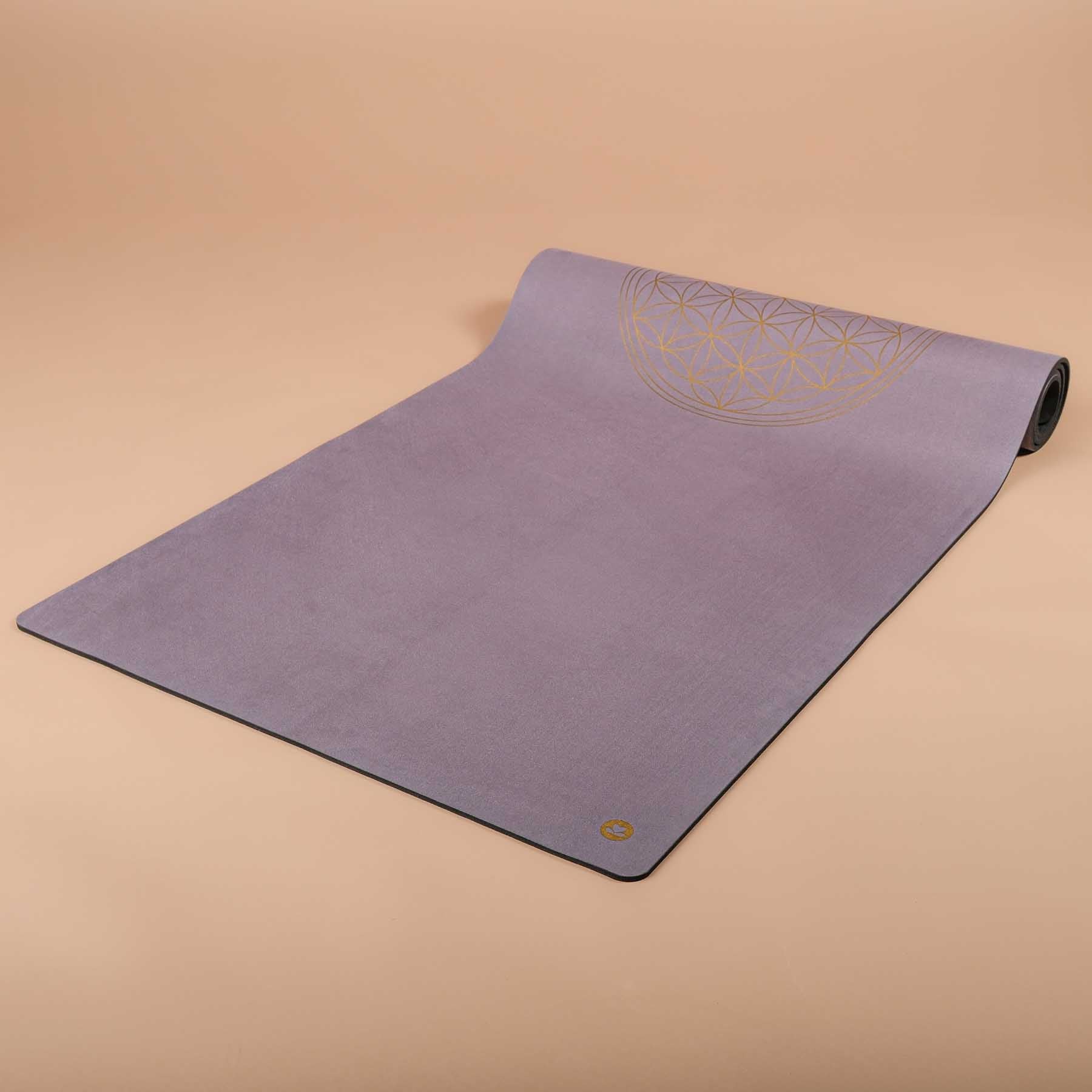Tapis de yoga en velours Fleur de vie or Print gris