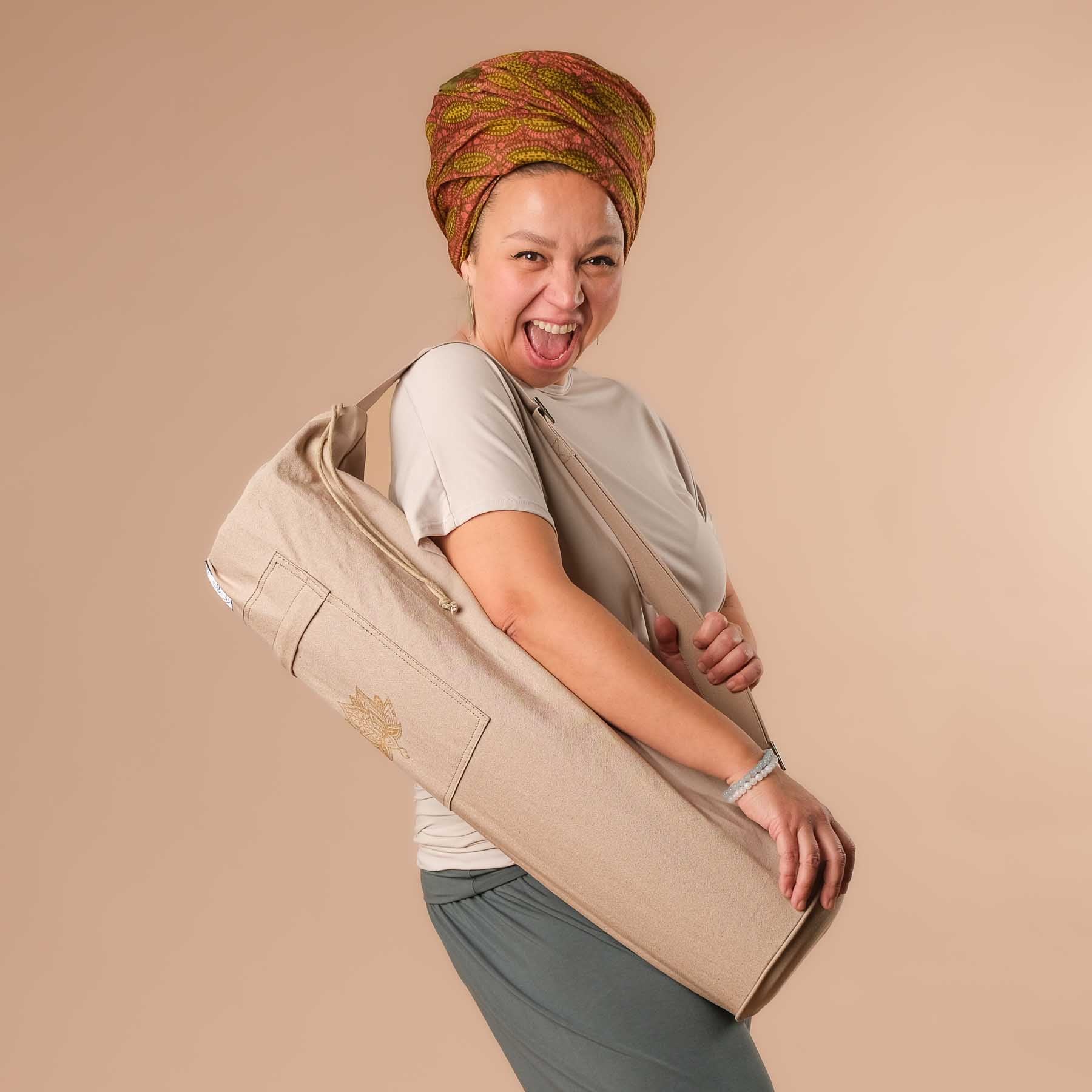 Sac pour matelas de yoga Lotus en coton bio sable