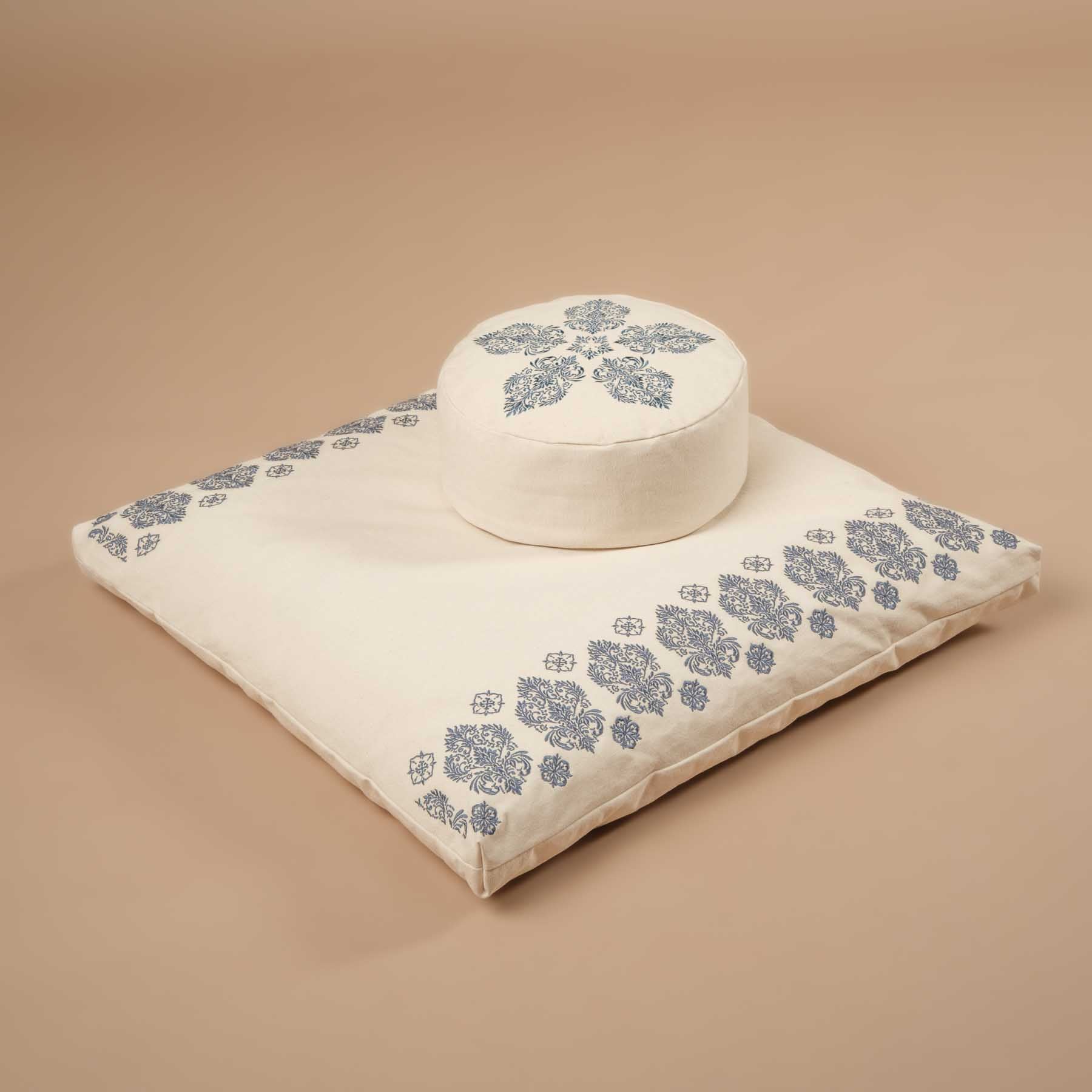 Tapis de méditation Zabuton Fleur-de-Lys bleu