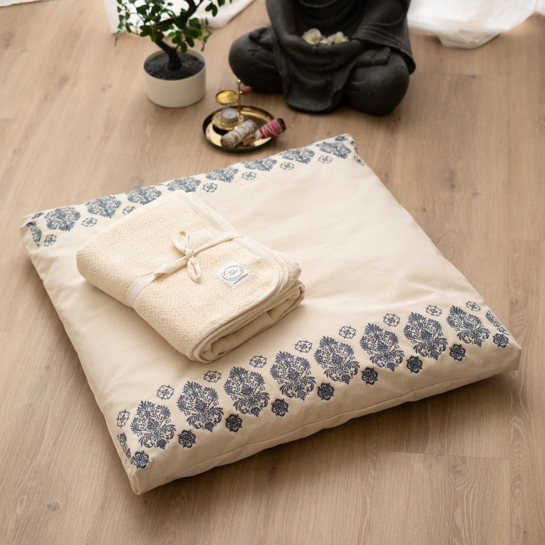 Tapis de méditation Zabuton Fleur-de-Lys bleu