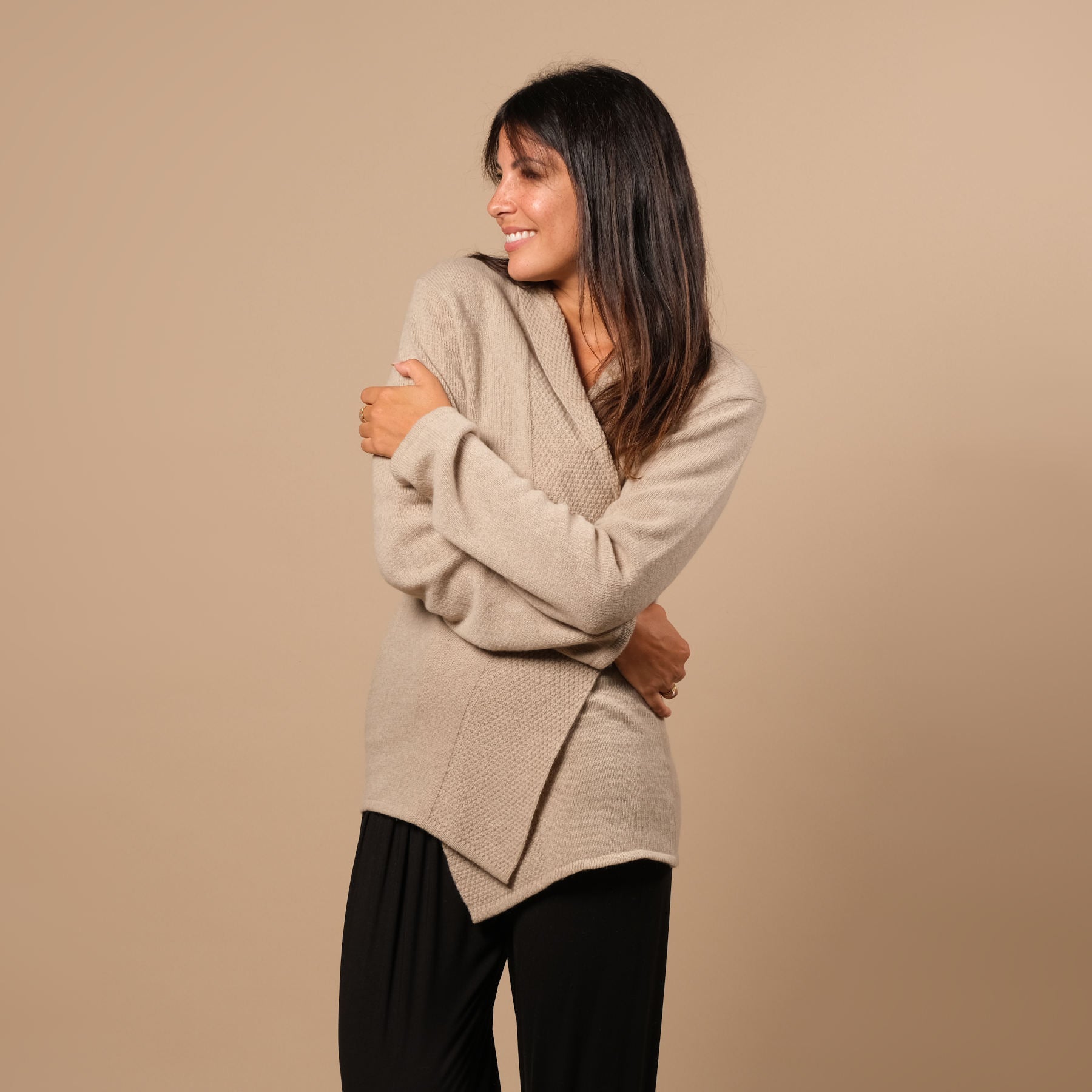 Cardigan en cachemire mérinos, cardigan de yoga, durable, beige élégant
