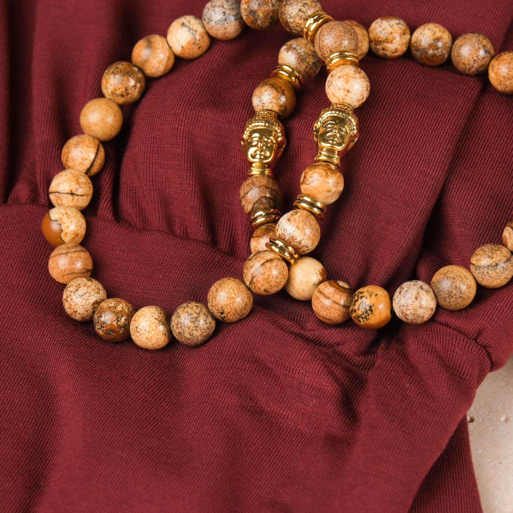 Bracelet de pierres précieuses Jaspe paysage Bouddha