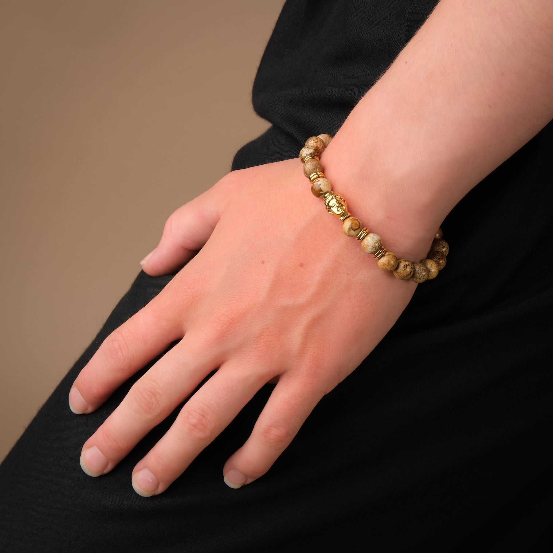 Bracelet de pierres précieuses Jaspe paysage Bouddha