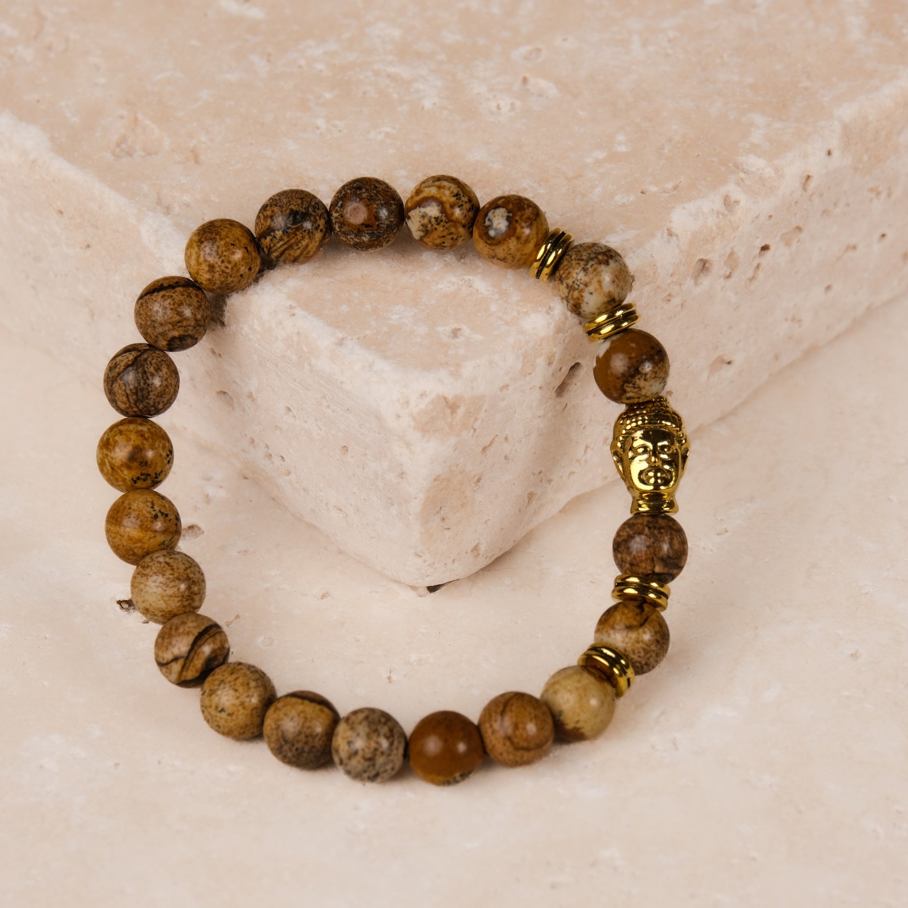 Bracelet de pierres précieuses Jaspe paysage Bouddha