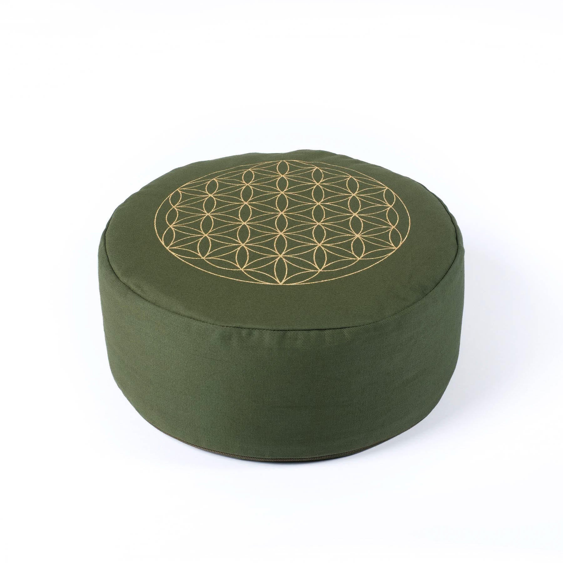 Coussin de méditation rond Fleur de vie gold Print olive vert