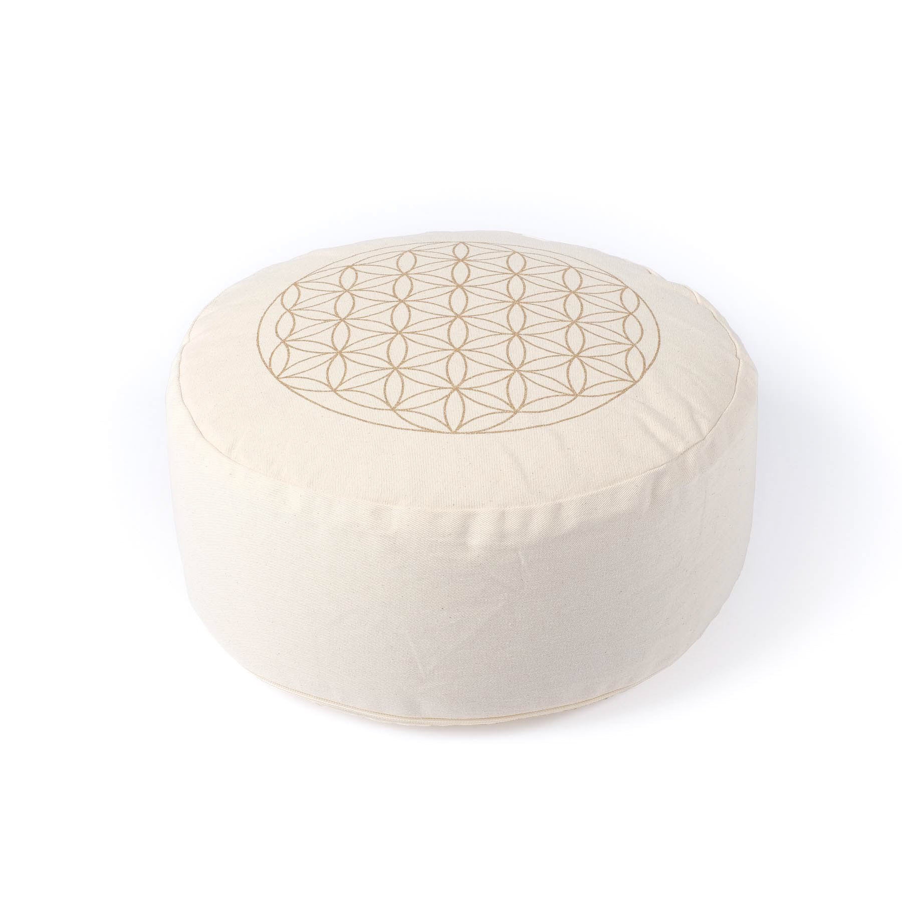 Coussin de méditation rond Fleur de vie or Print blanc naturel
