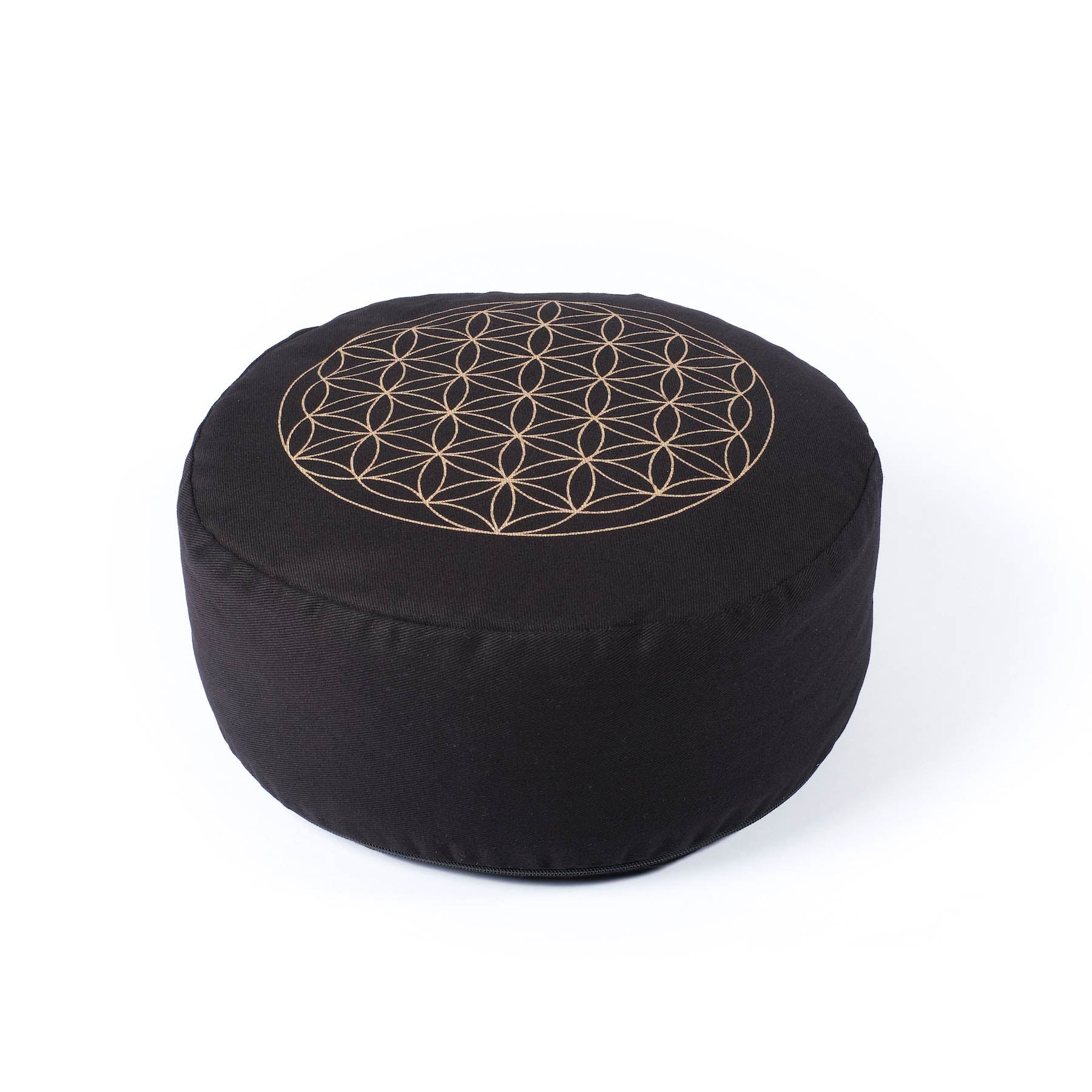 Coussin de méditation rond Fleur de vie or Print noir