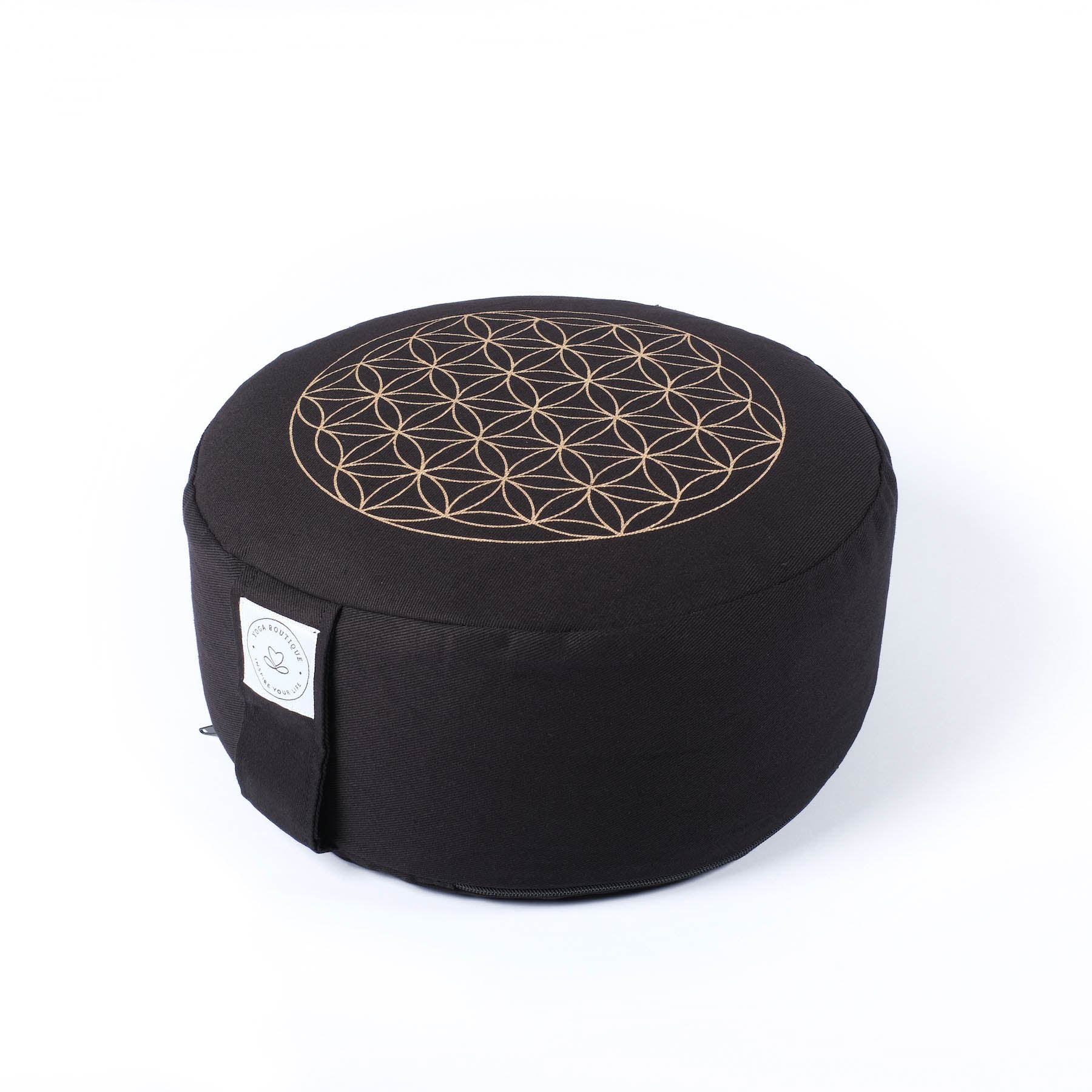 Coussin de méditation rond Fleur de vie or Print noir