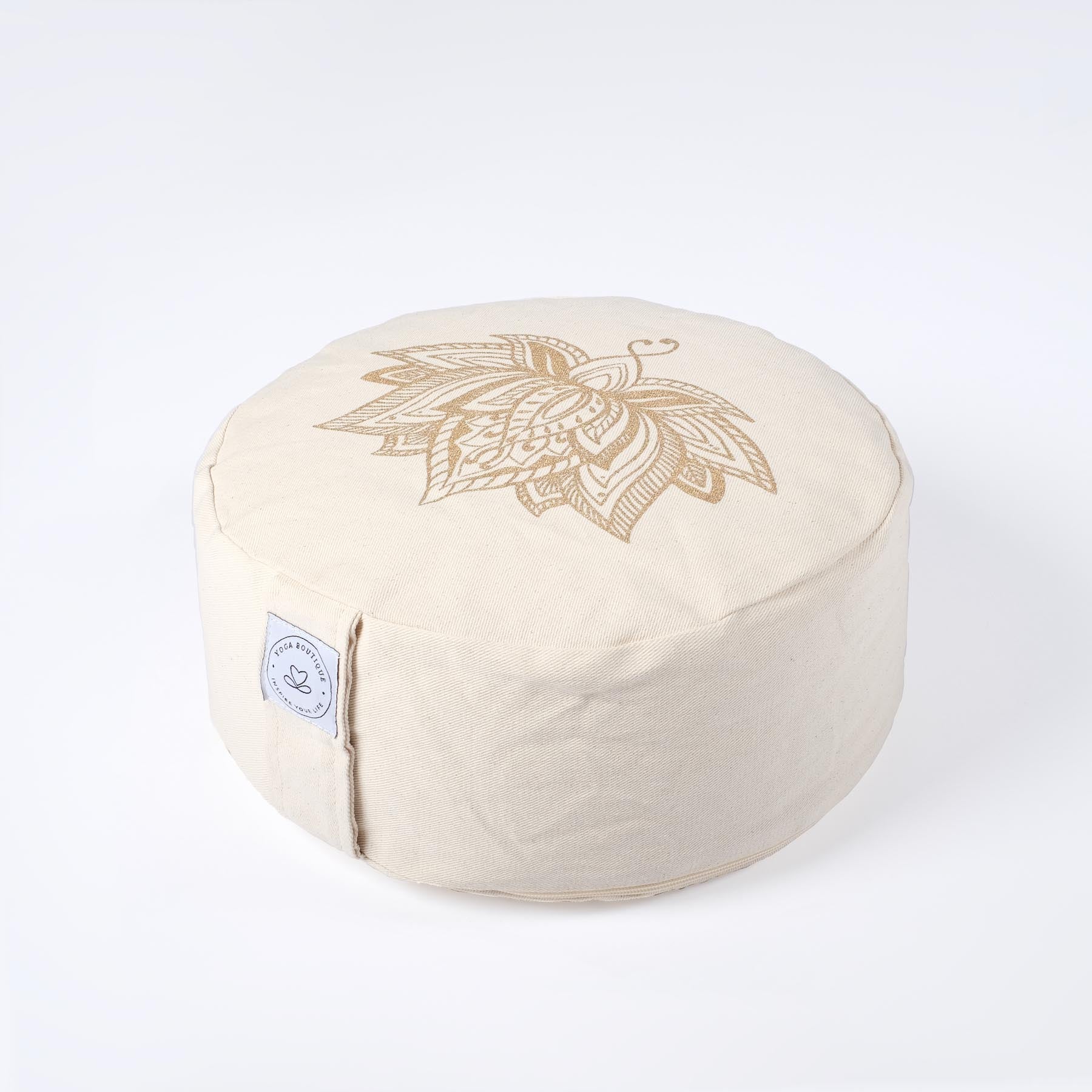 Coussin de méditation rond Lotus gold Print blanc naturel