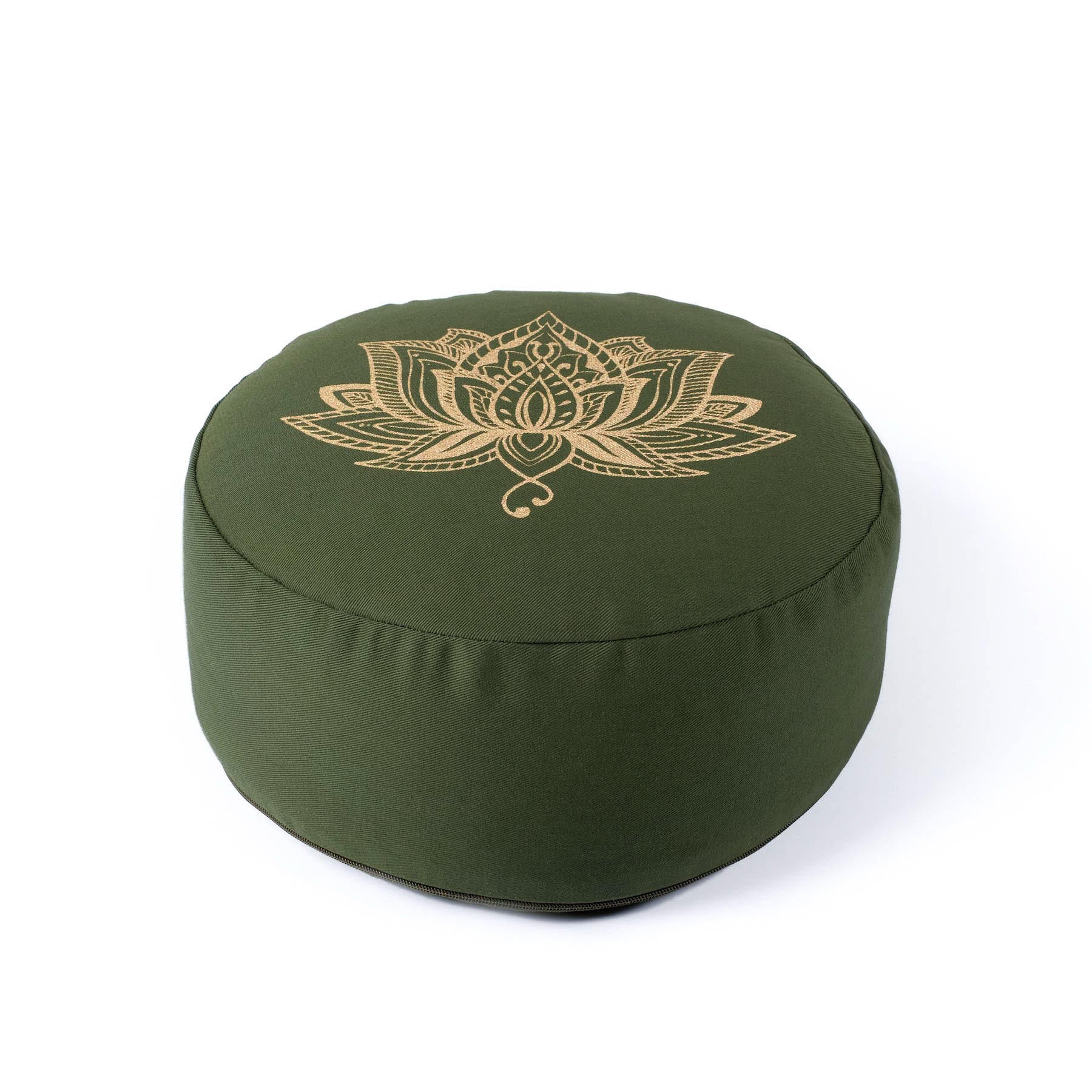 Coussin de méditation rond Lotus gold Print olive vert