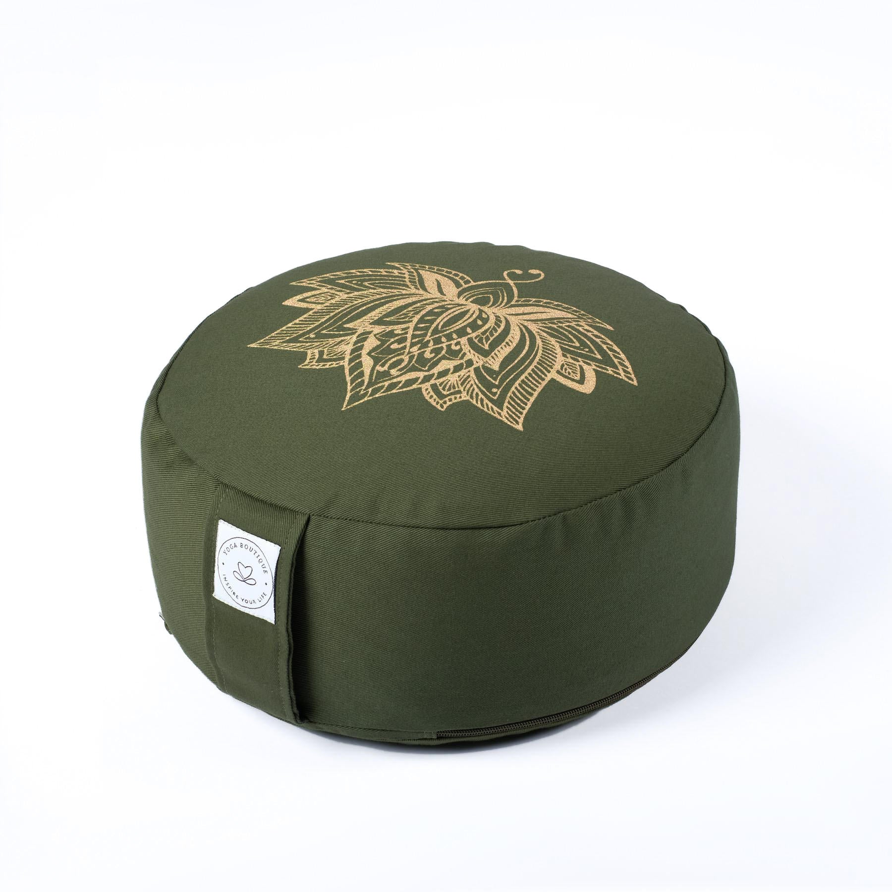 Coussin de méditation rond Lotus gold Print olive vert
