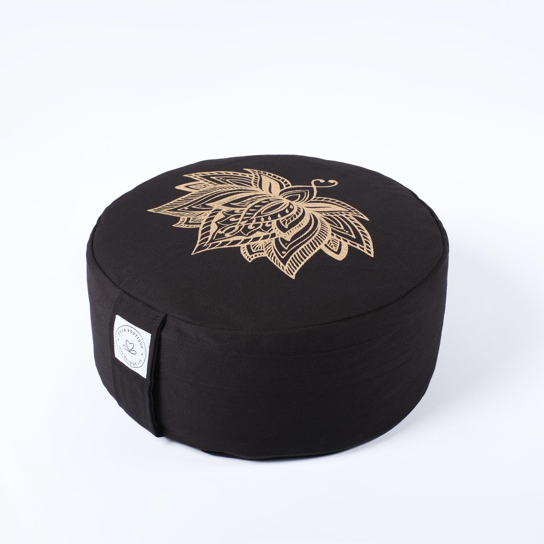Coussin de méditation rond Lotus gold Print noir
