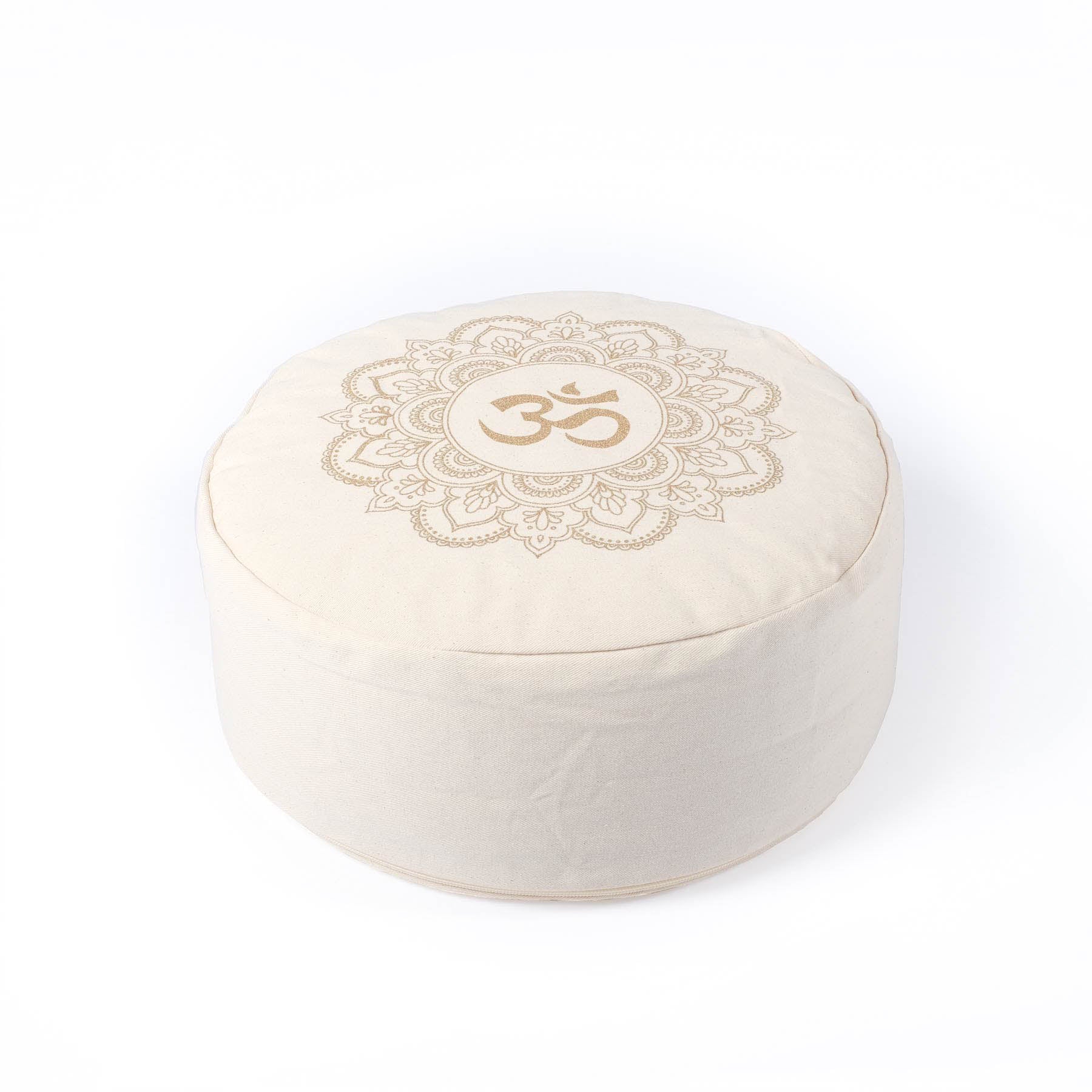 Coussin de méditation rond Mandala OM blanc naturel