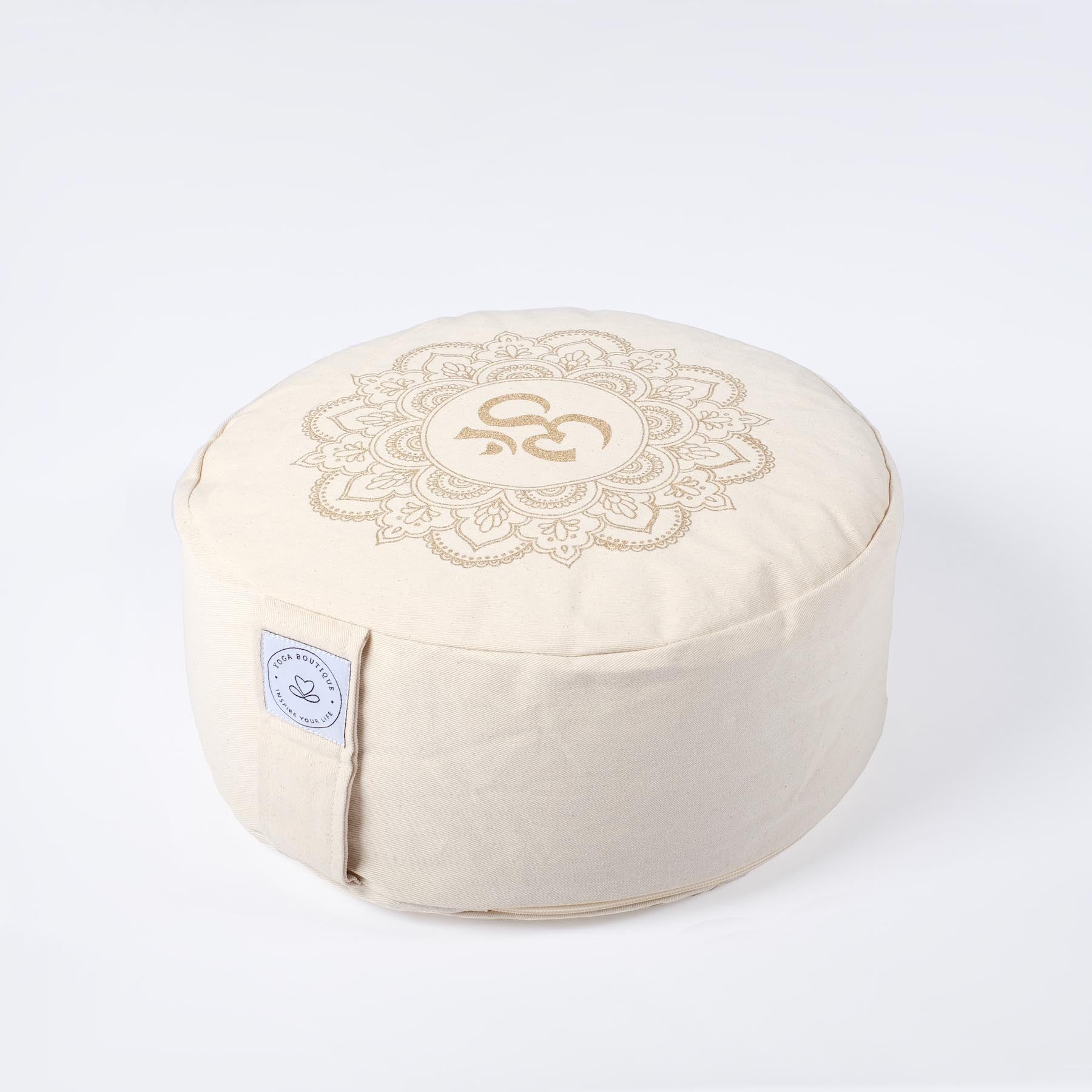 Coussin de méditation rond Mandala OM blanc naturel