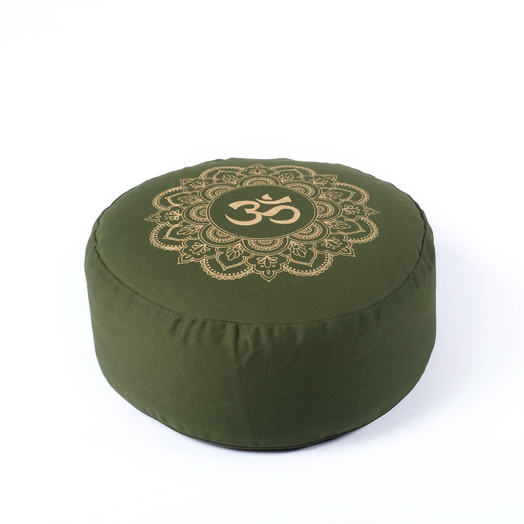 Coussin de méditation rond Mandala OM olive vert