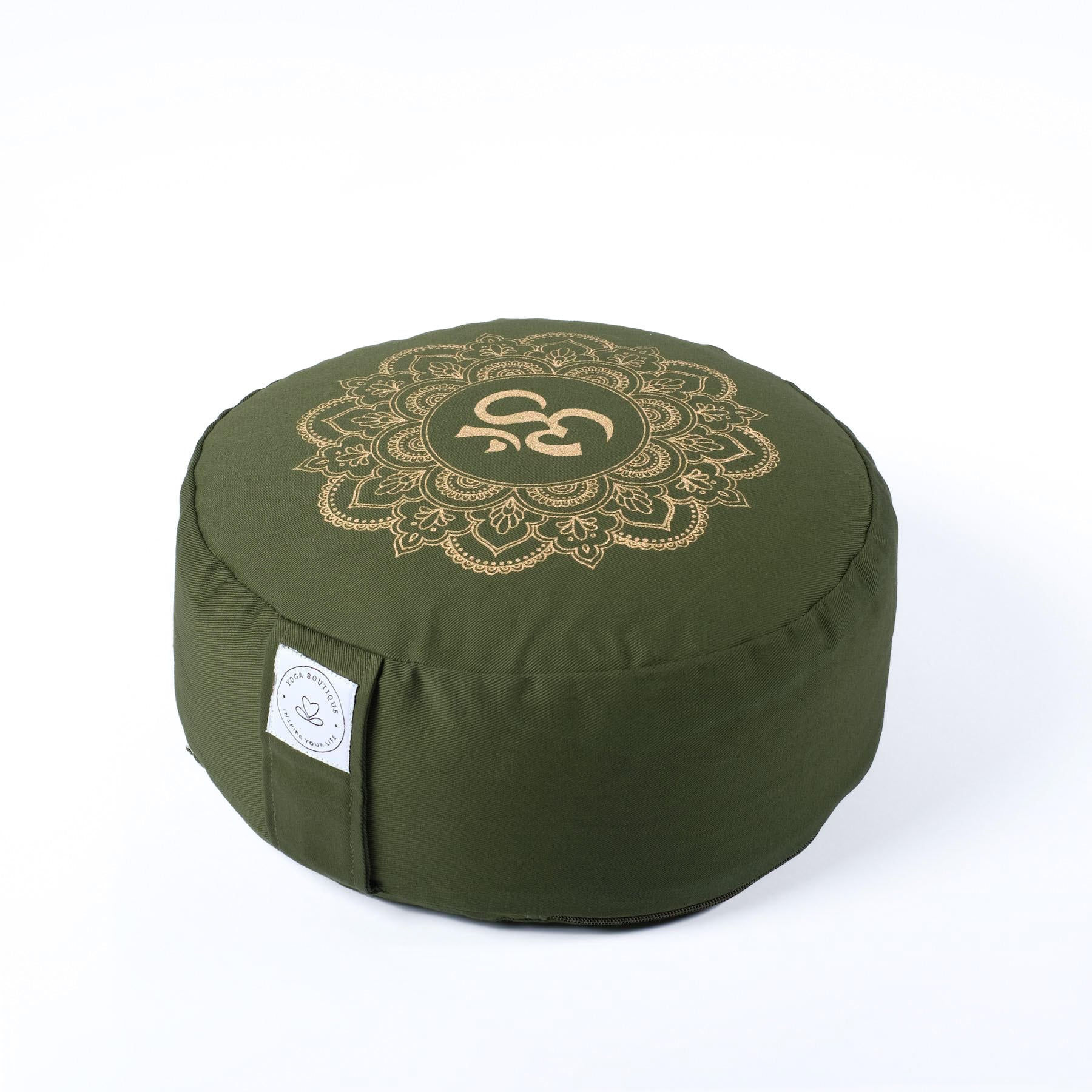 Coussin de méditation rond Mandala OM olive vert