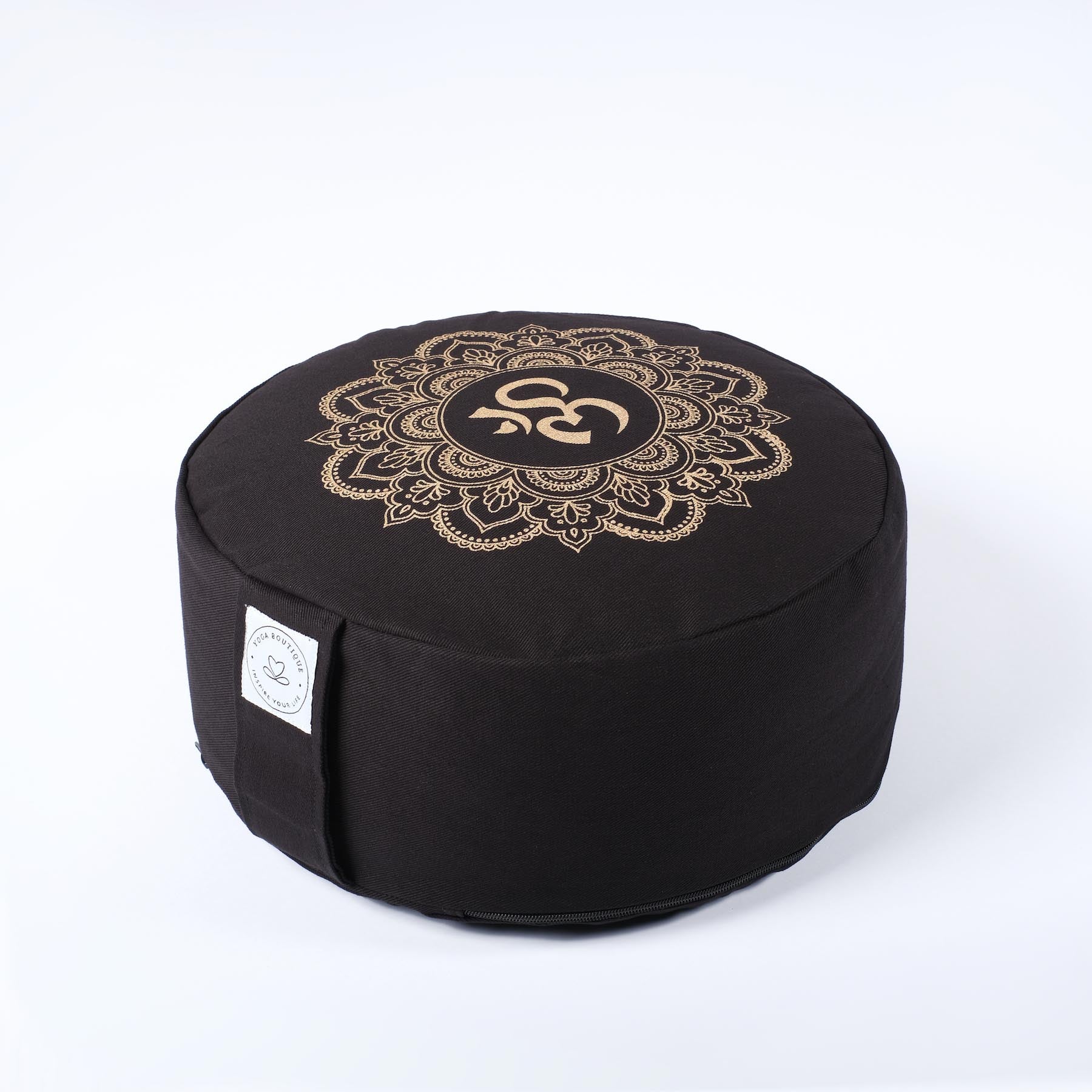 Coussin de méditation rond Mandala OM noir