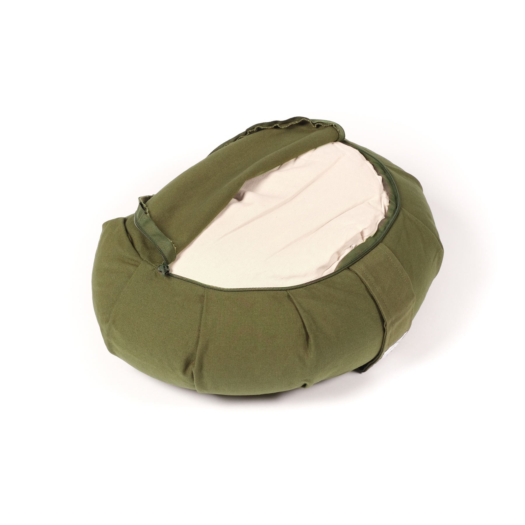Coussin de méditation demi-lune Zafu vert olive uni