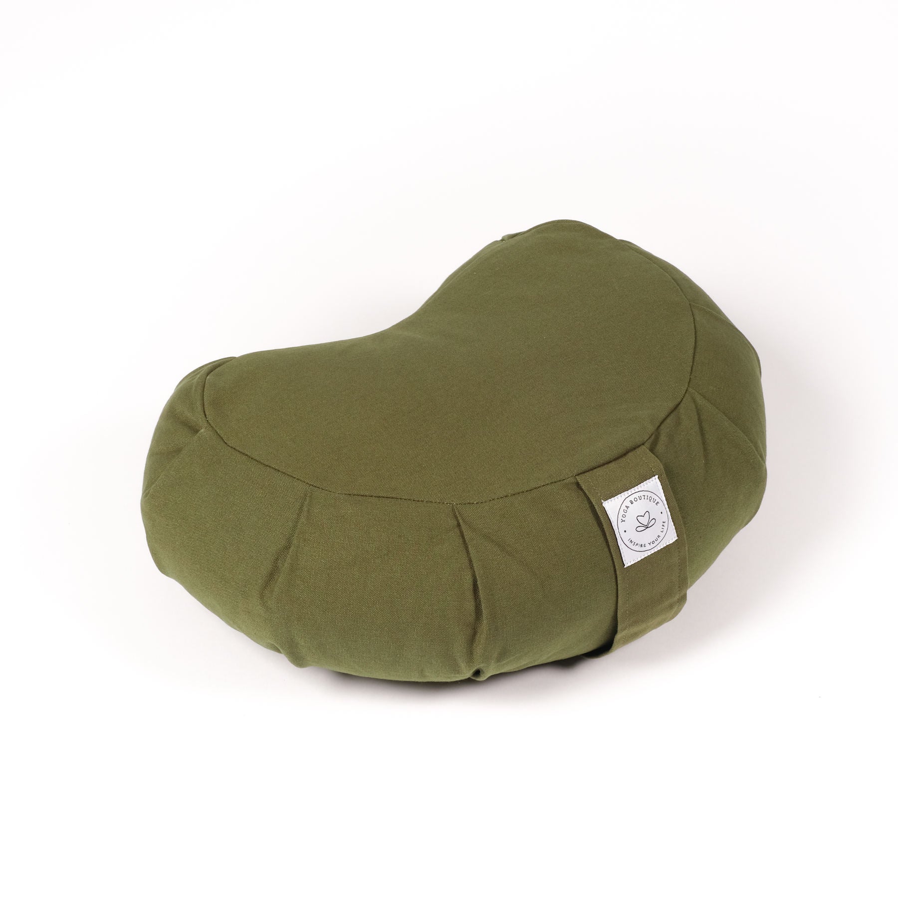 Coussin de méditation demi-lune Zafu vert olive uni