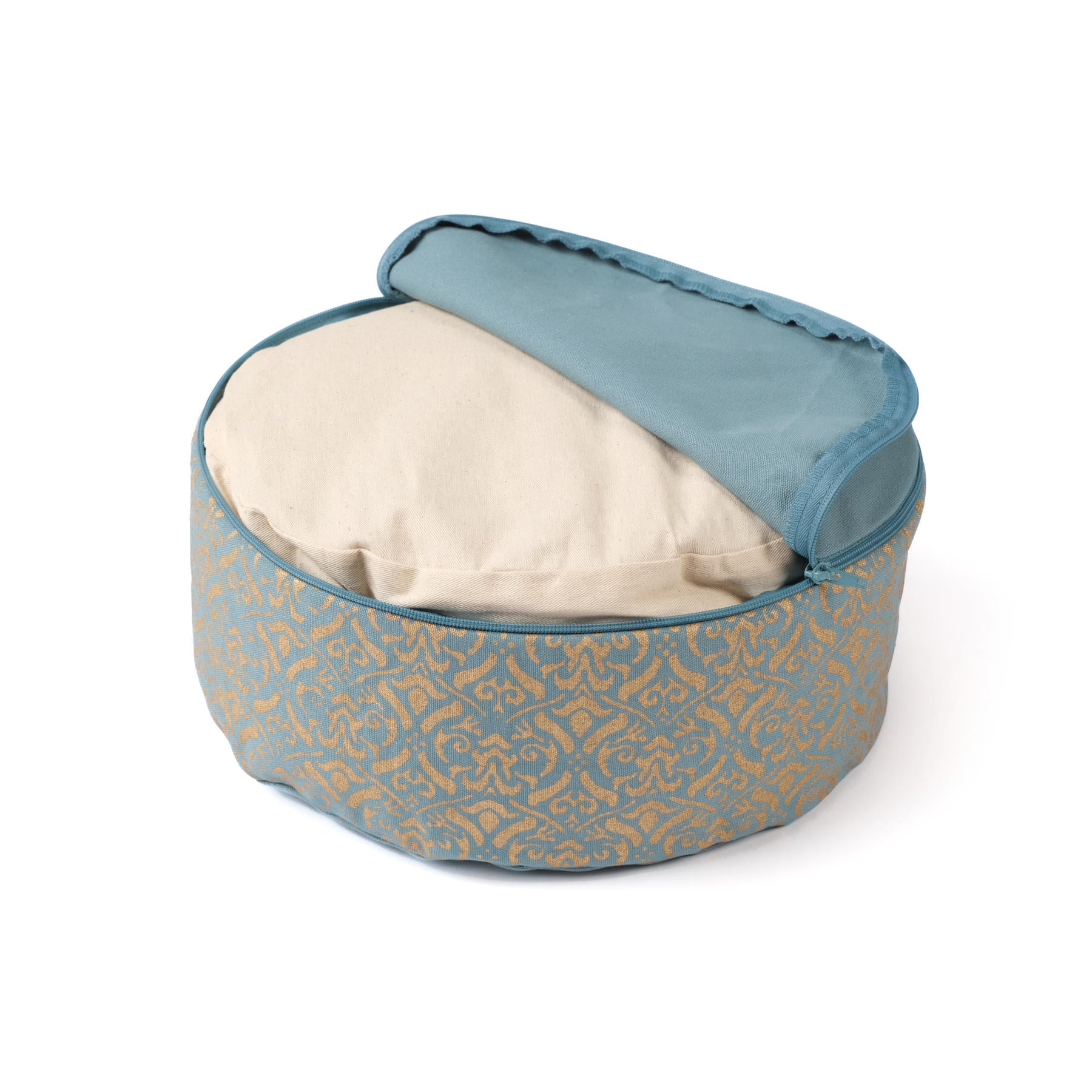 Coussin de méditation Taj Mahal gold blockprint green-water