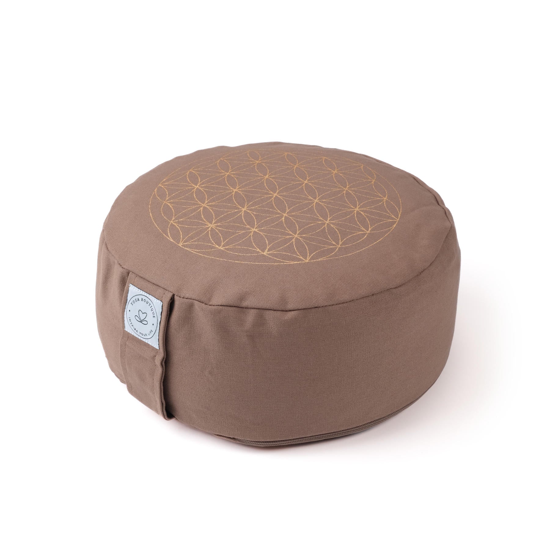 Coussin de méditation rond Fleur de vie gold Print earth-brown