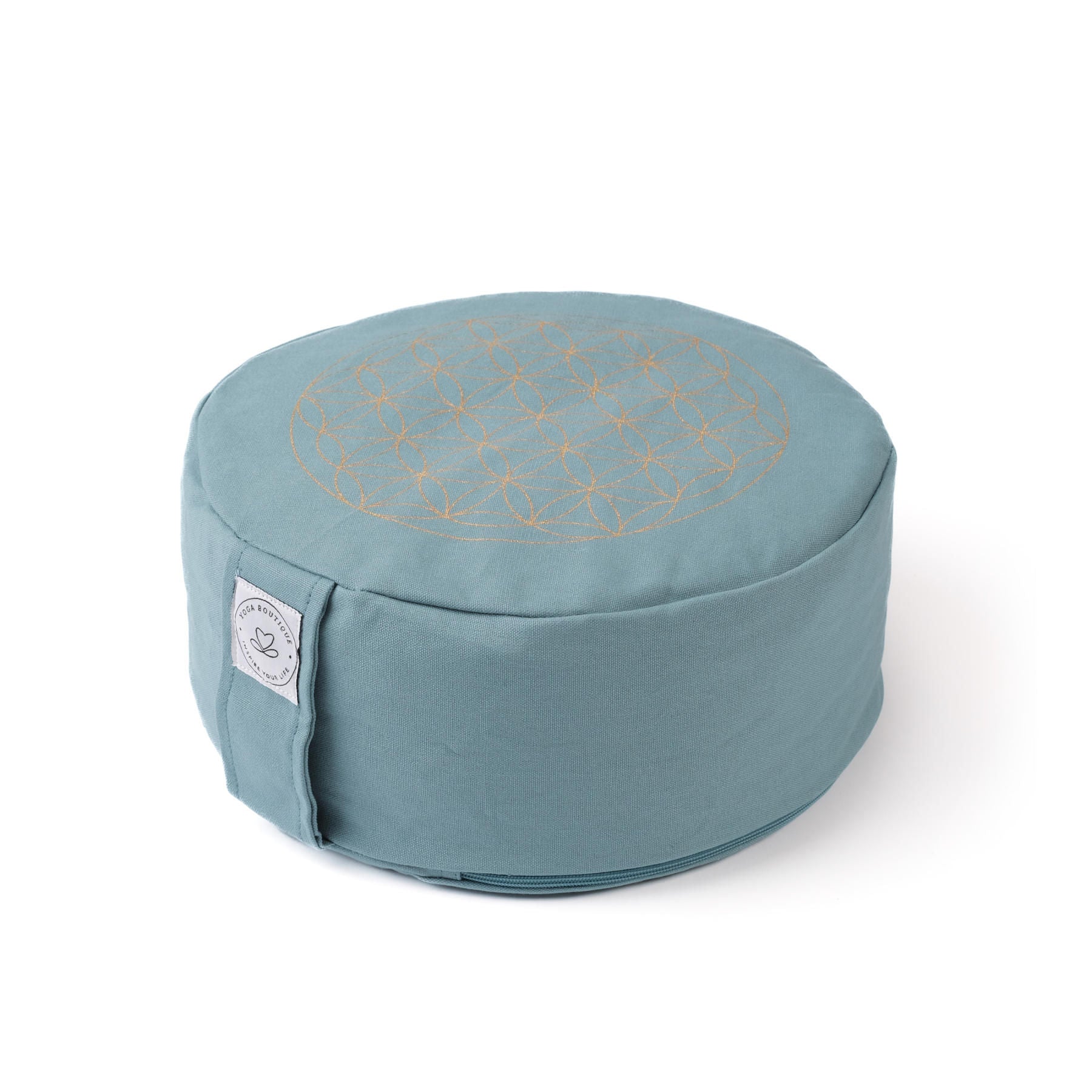 Coussin de méditation rond Fleur de vie gold Print green-water