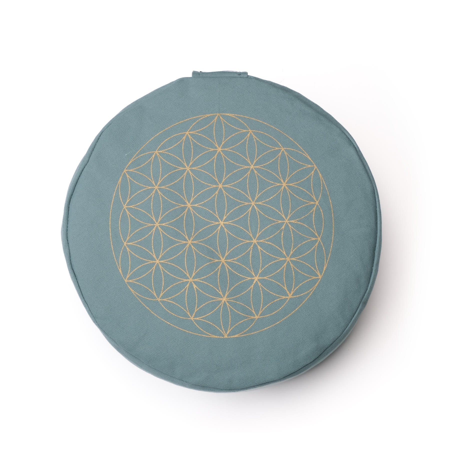Coussin de méditation rond Fleur de vie gold Print green-water