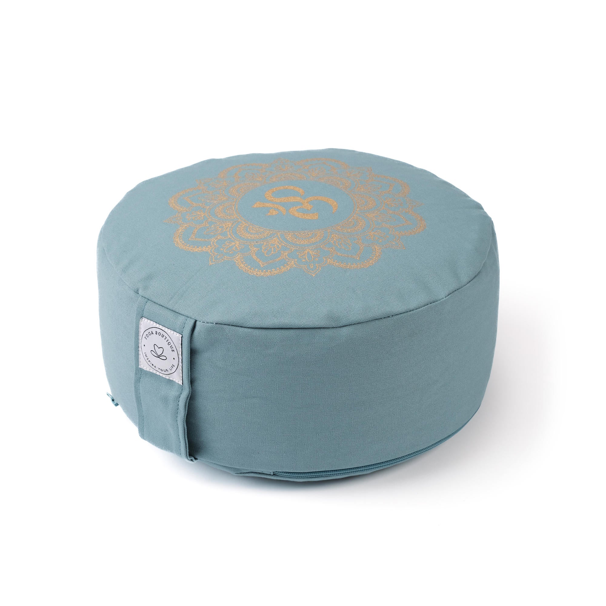 Coussin de méditation rond Mandala OM gold Print green-water