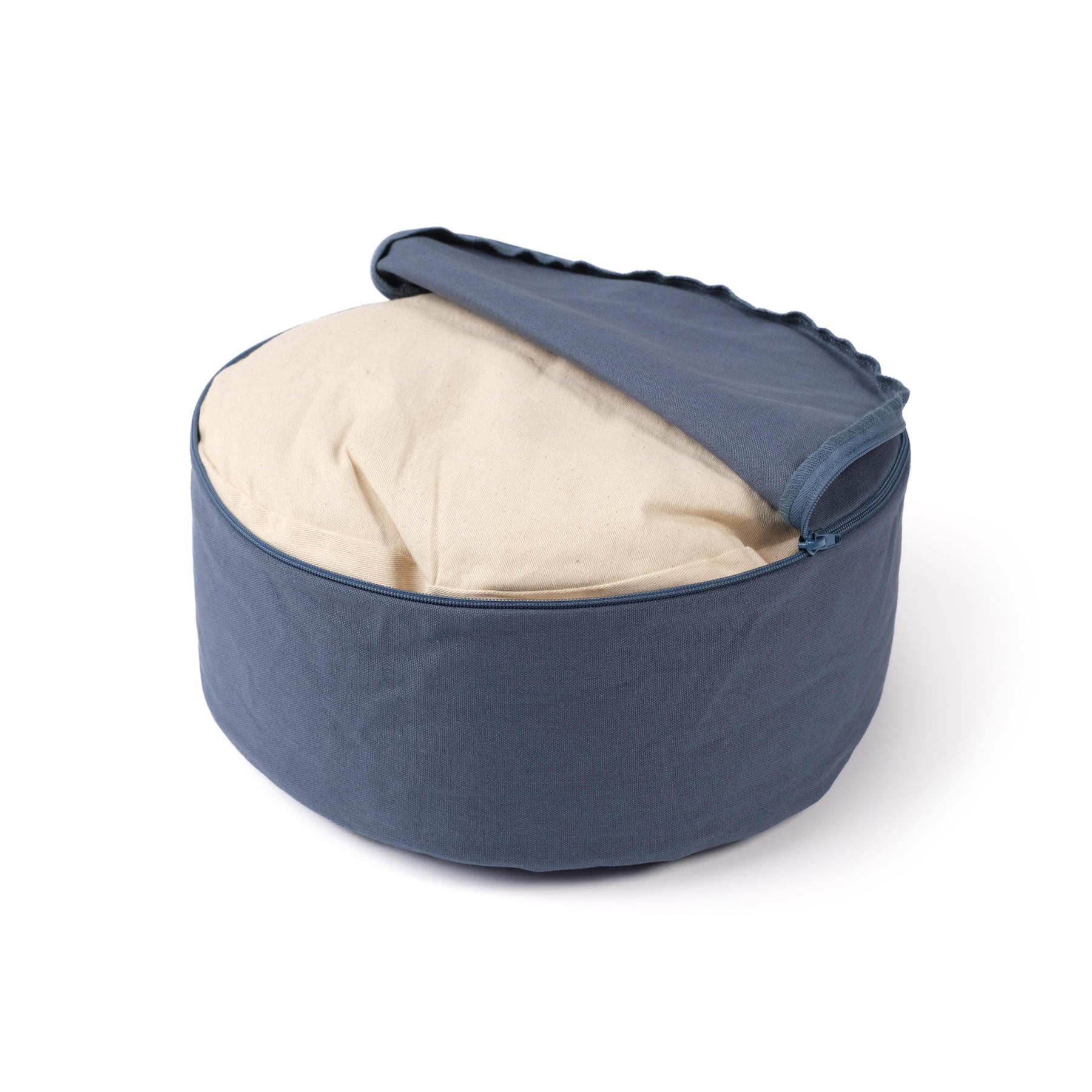 Coussin de méditation durable rond uni en coton bio blue-sky