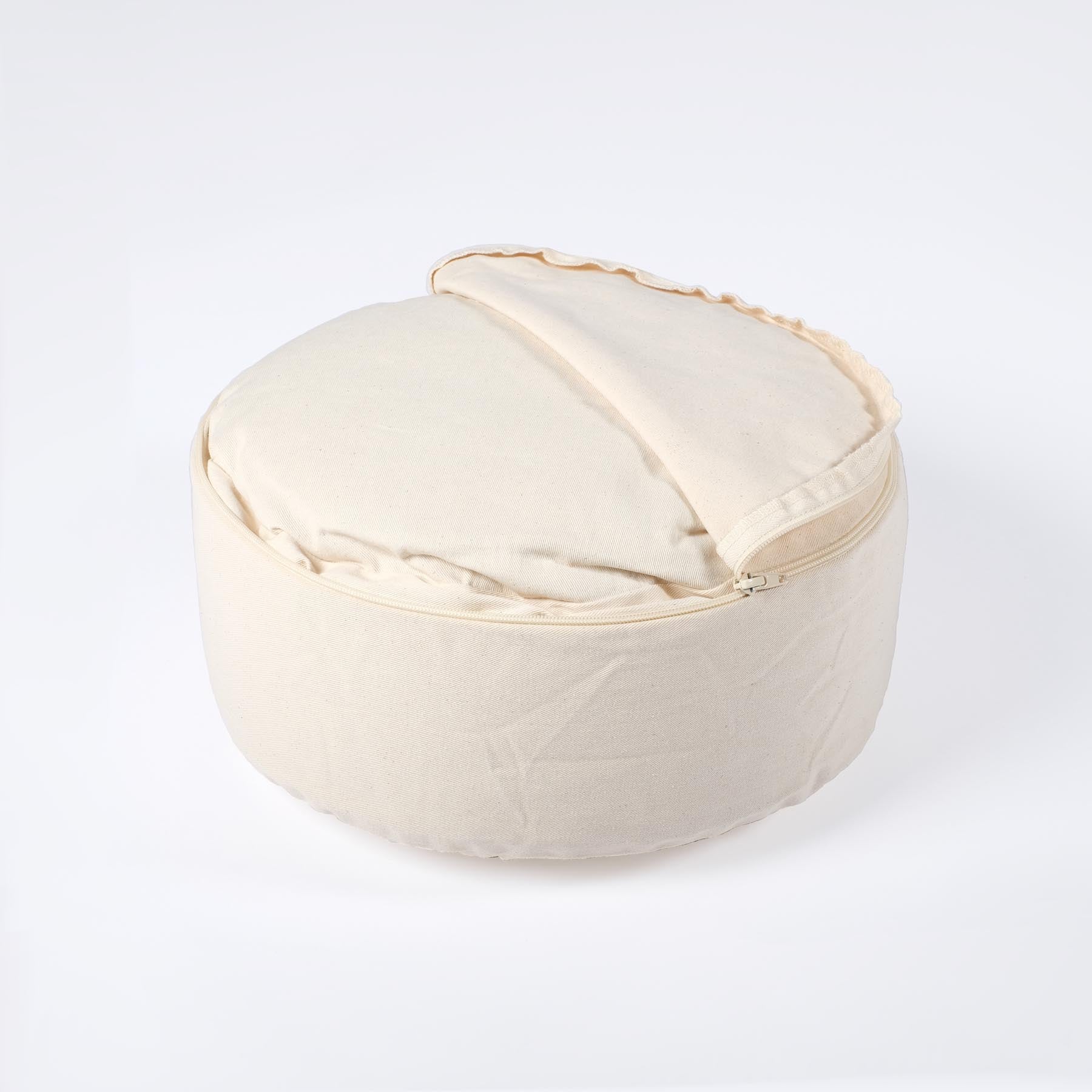 Coussin de méditation durable rond uni en coton bio blanc naturel