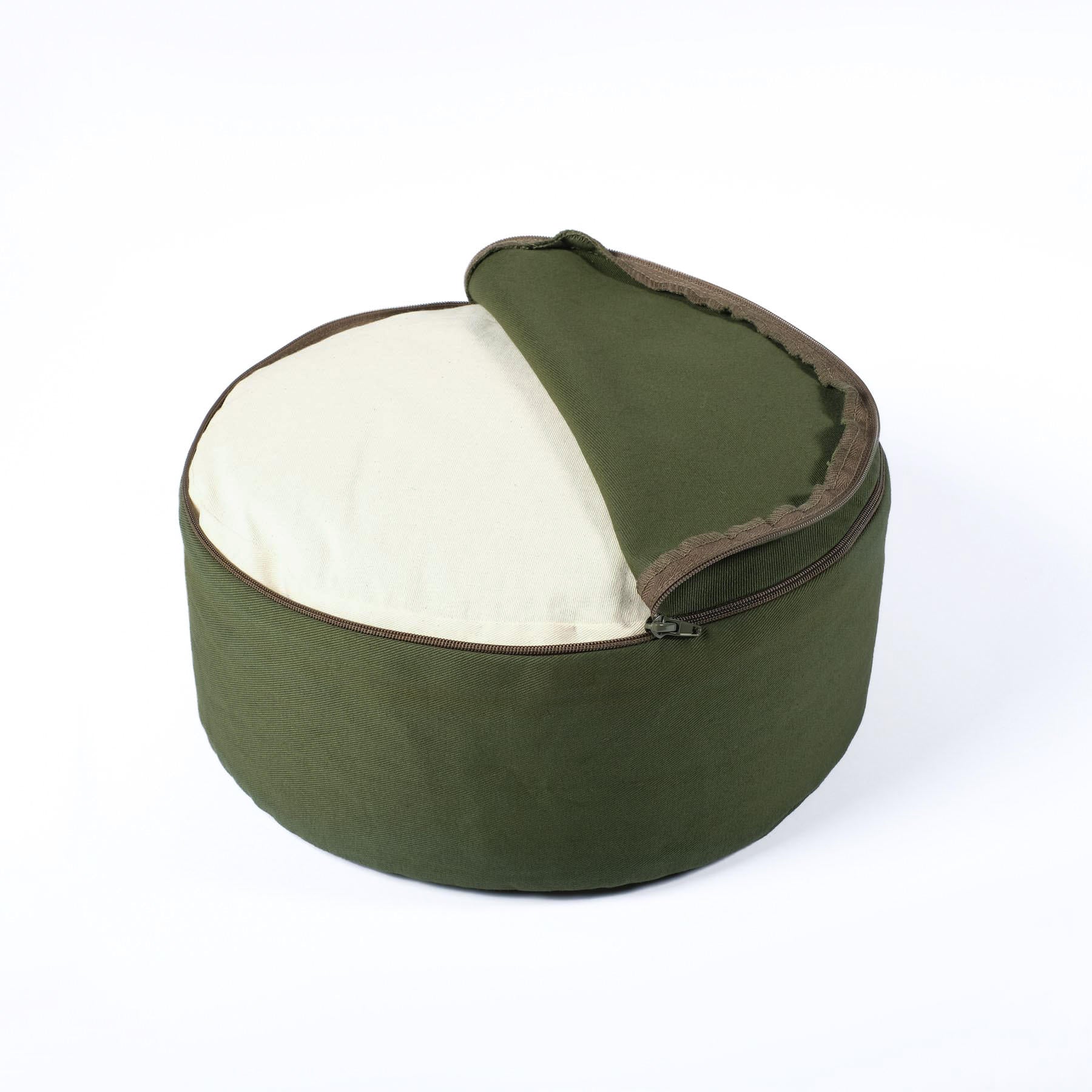 Coussin de méditation durable rond uni en coton bio vert olive