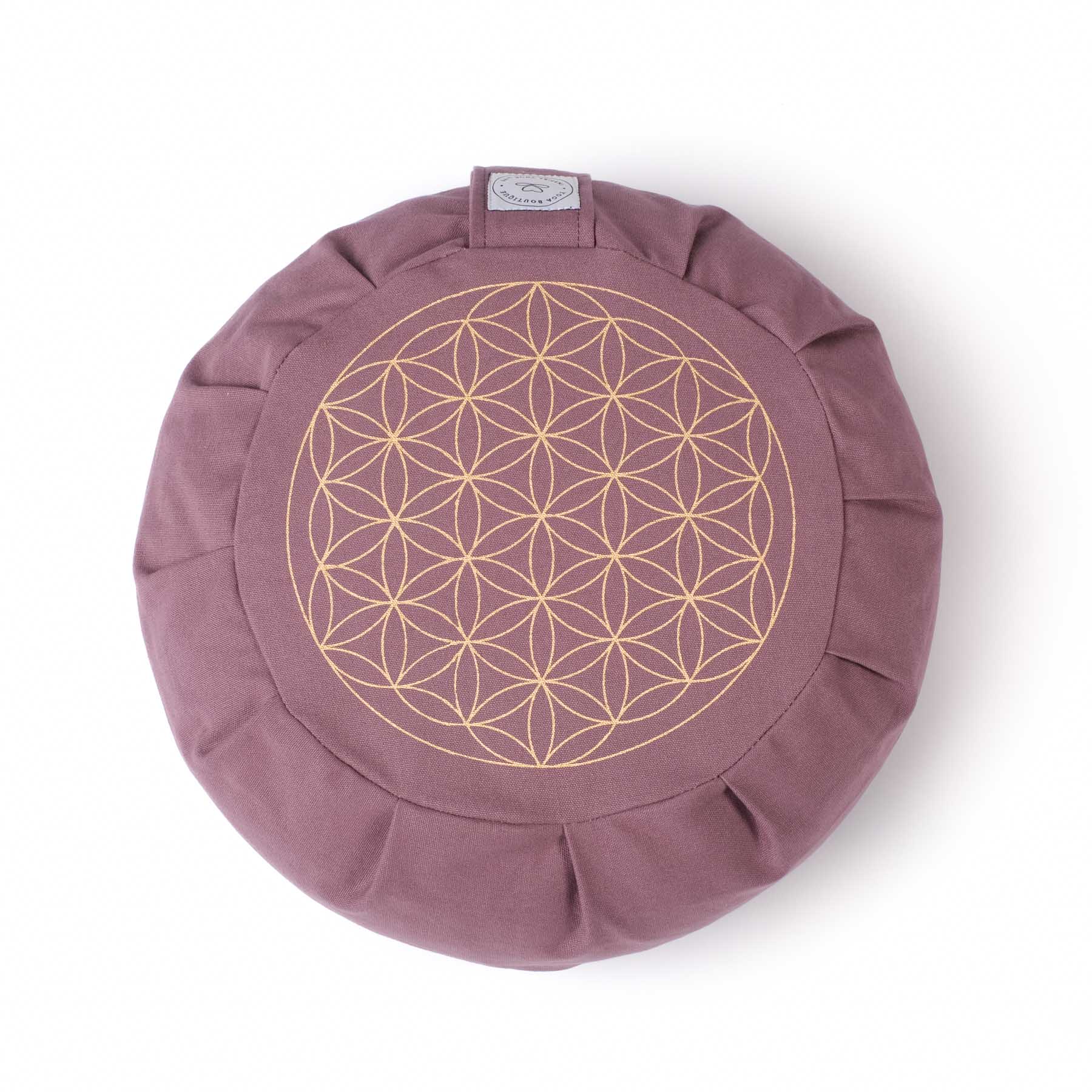 Coussin de méditation durable Zafu Fleur de vie lavande