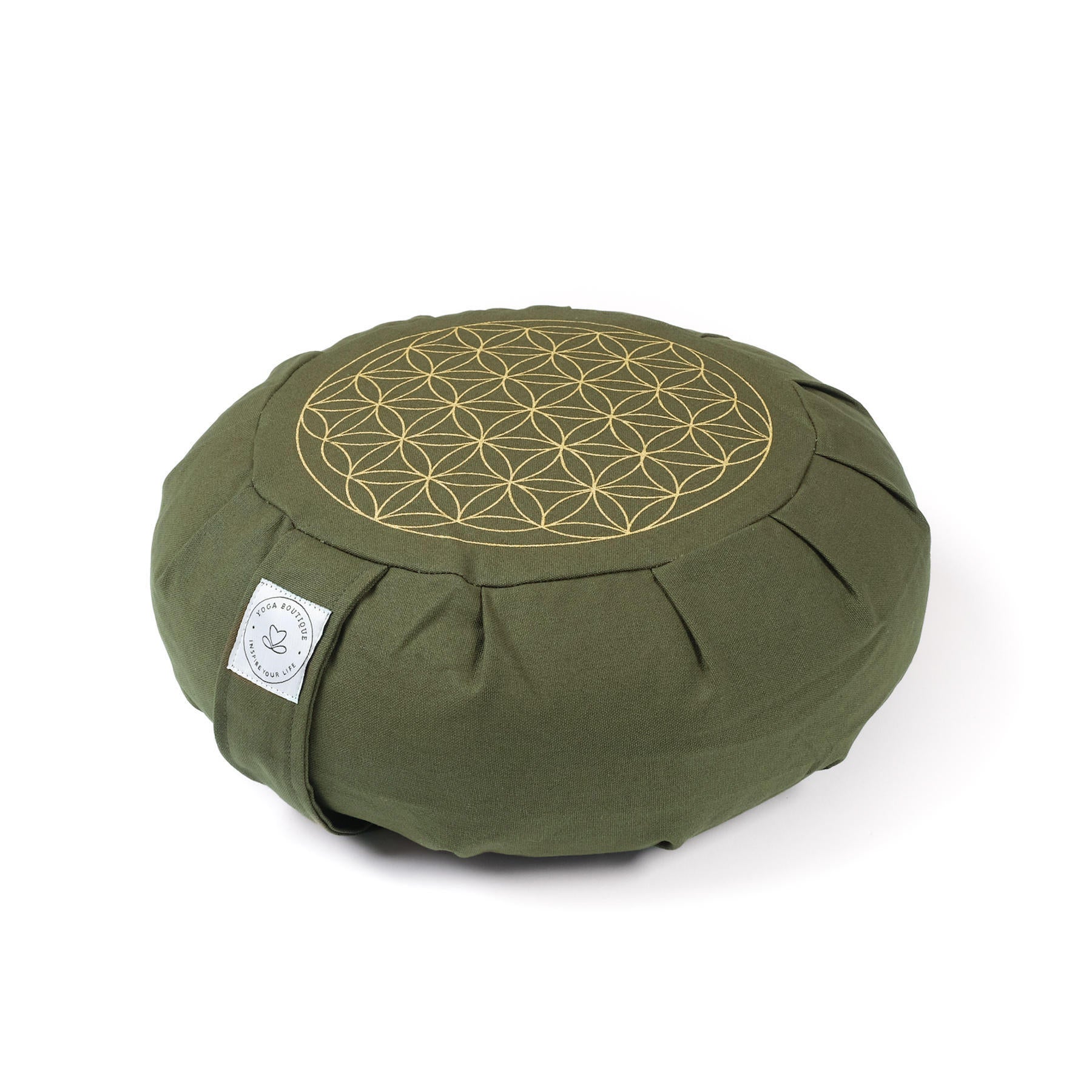 Coussin de méditation Zafu fleur de vie olive vert
