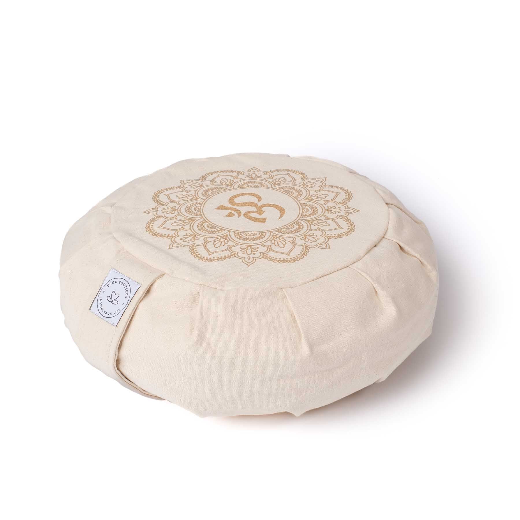 Coussin de méditation Zafu Mandala OM blanc naturel