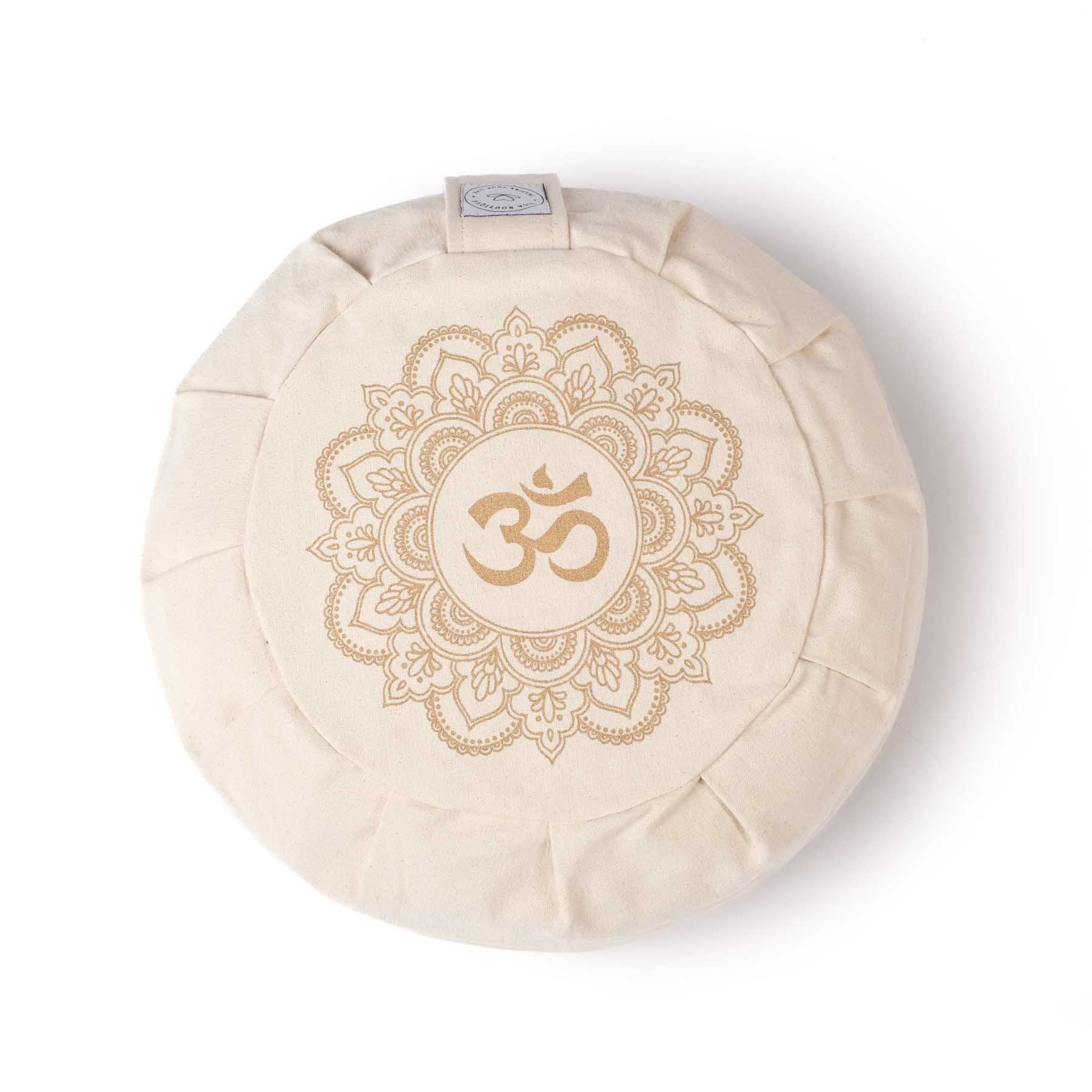 Coussin de méditation Zafu Mandala OM blanc naturel