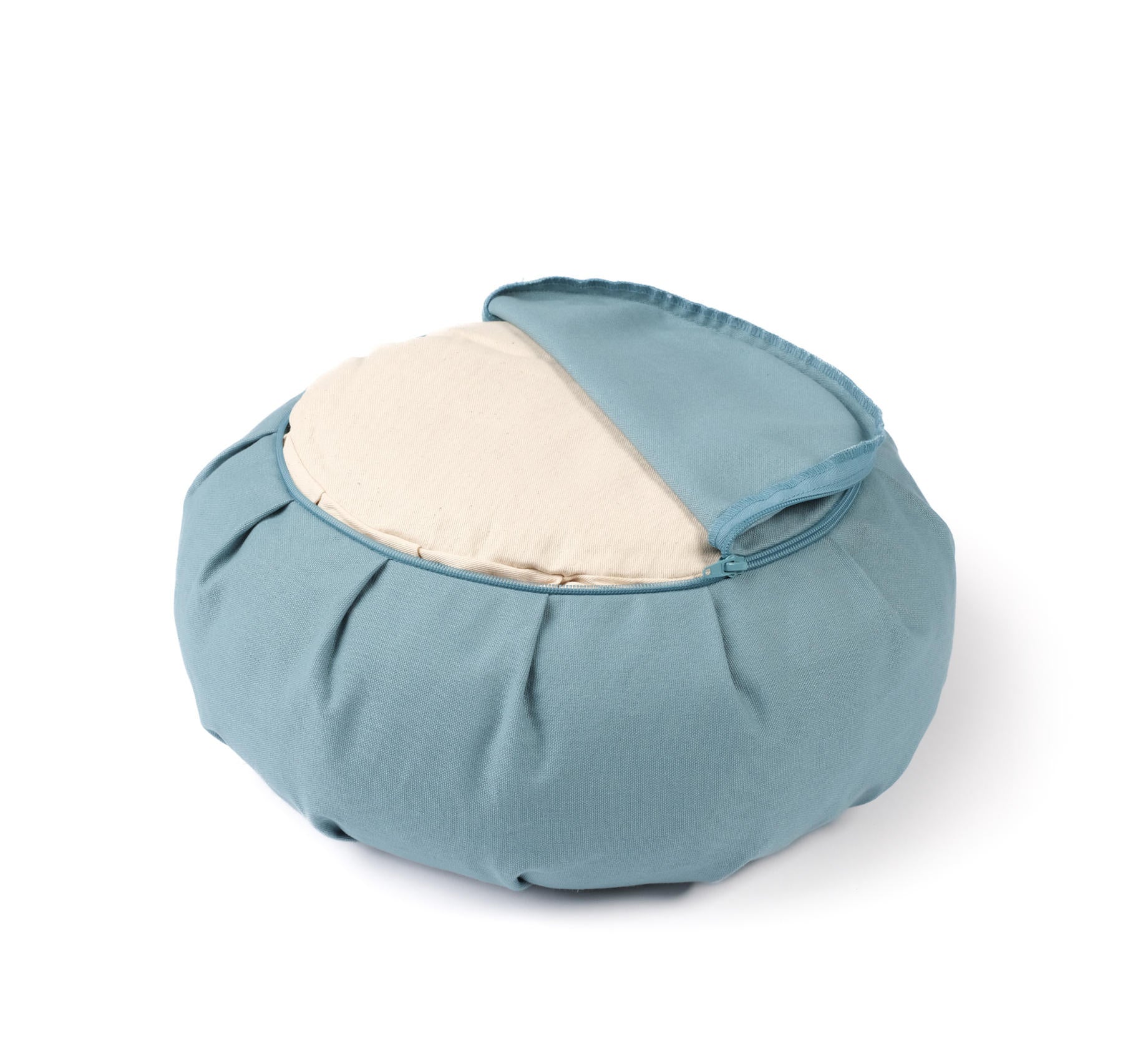 Coussin de méditation zafu en coton bio avec imprimé doré Mandala OM green-water