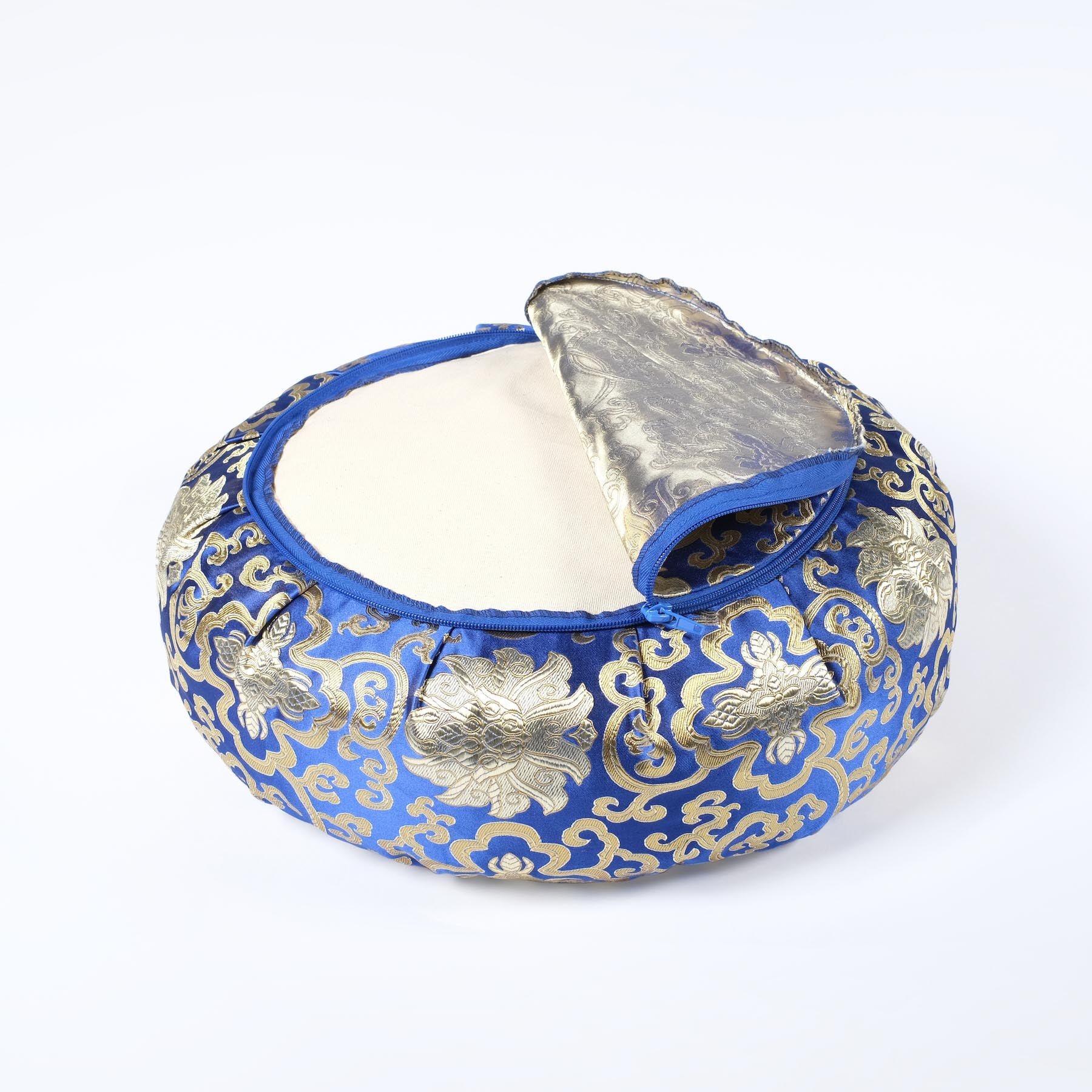 Coussin de méditation Zafu brocart bleu