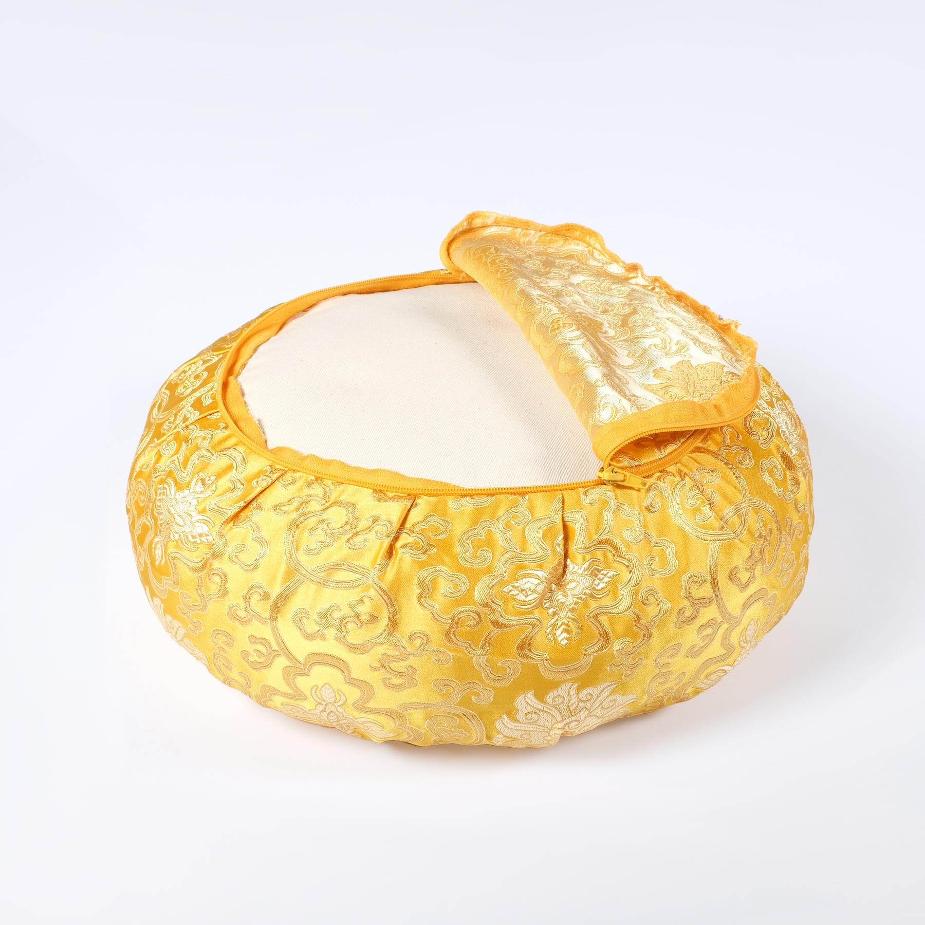 Coussin de méditation Zafu brocart jaune