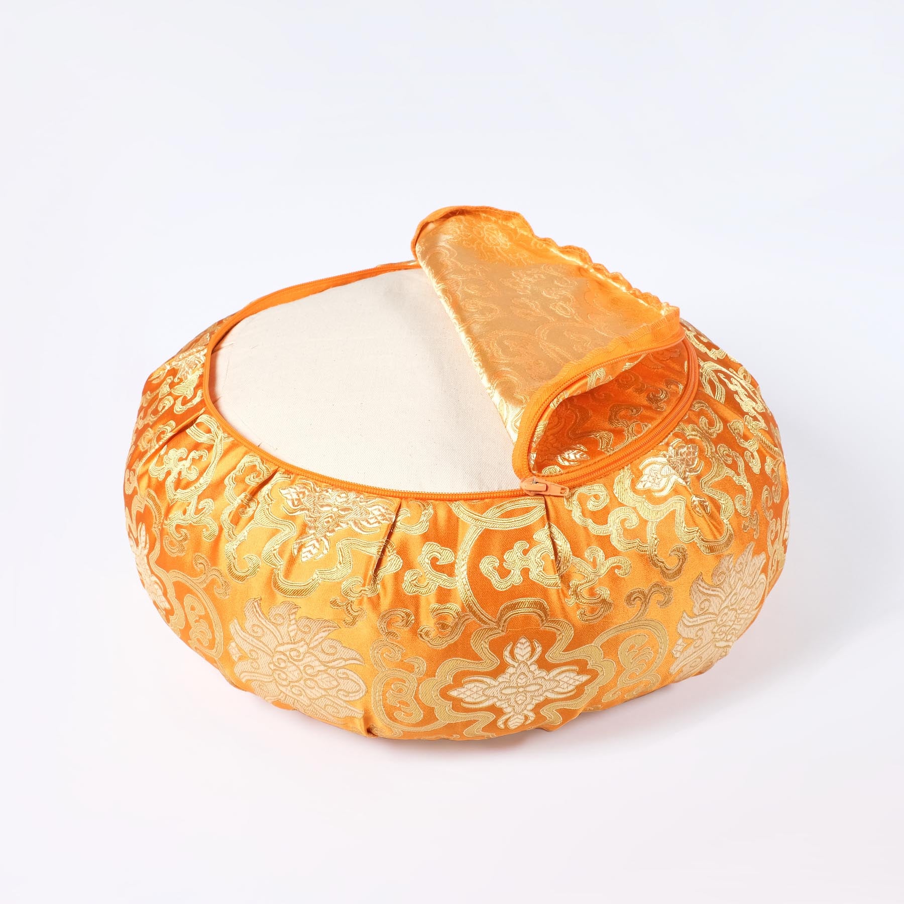 Coussin de méditation Zafu brocart orange