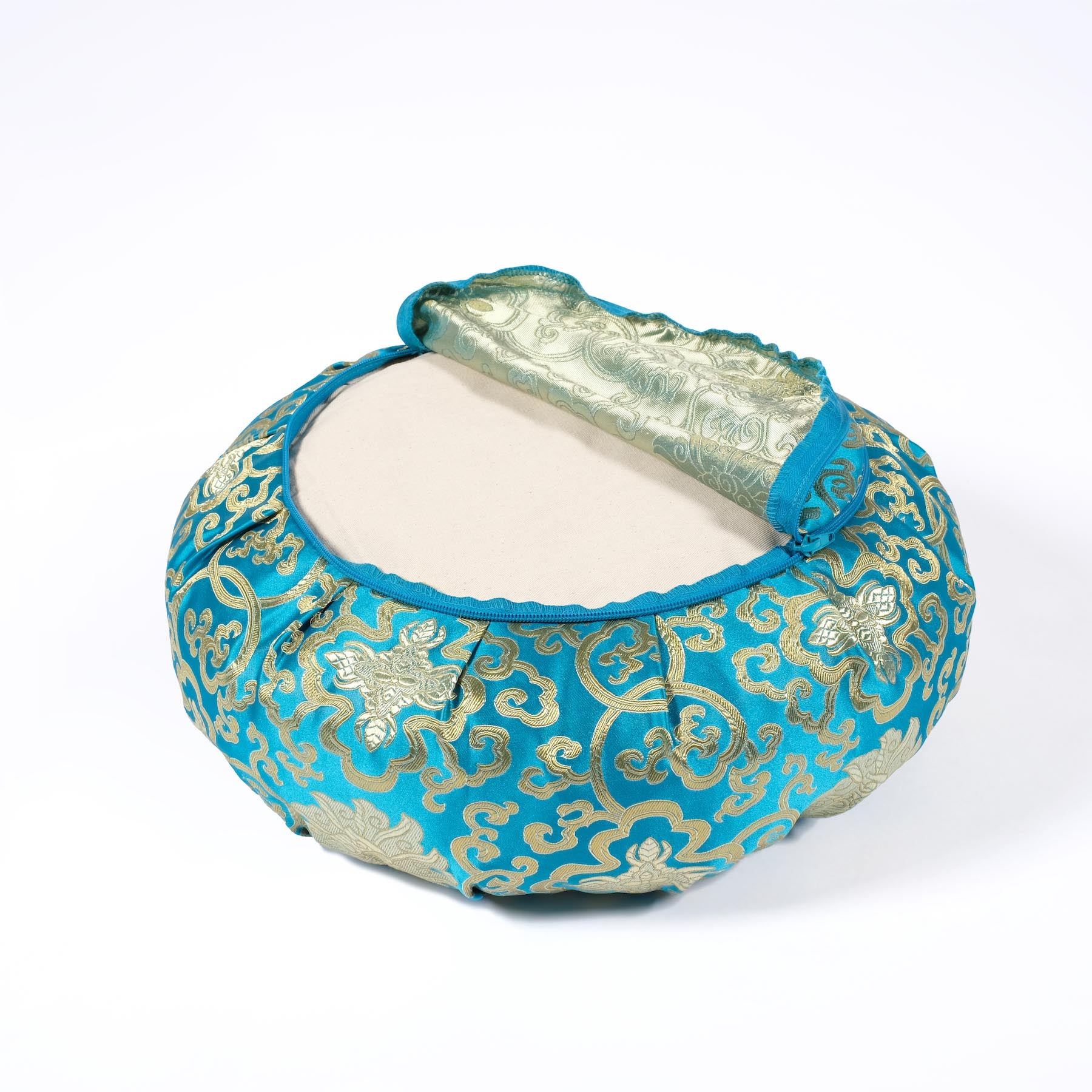 Coussin de méditation Zafu brocart turquoise