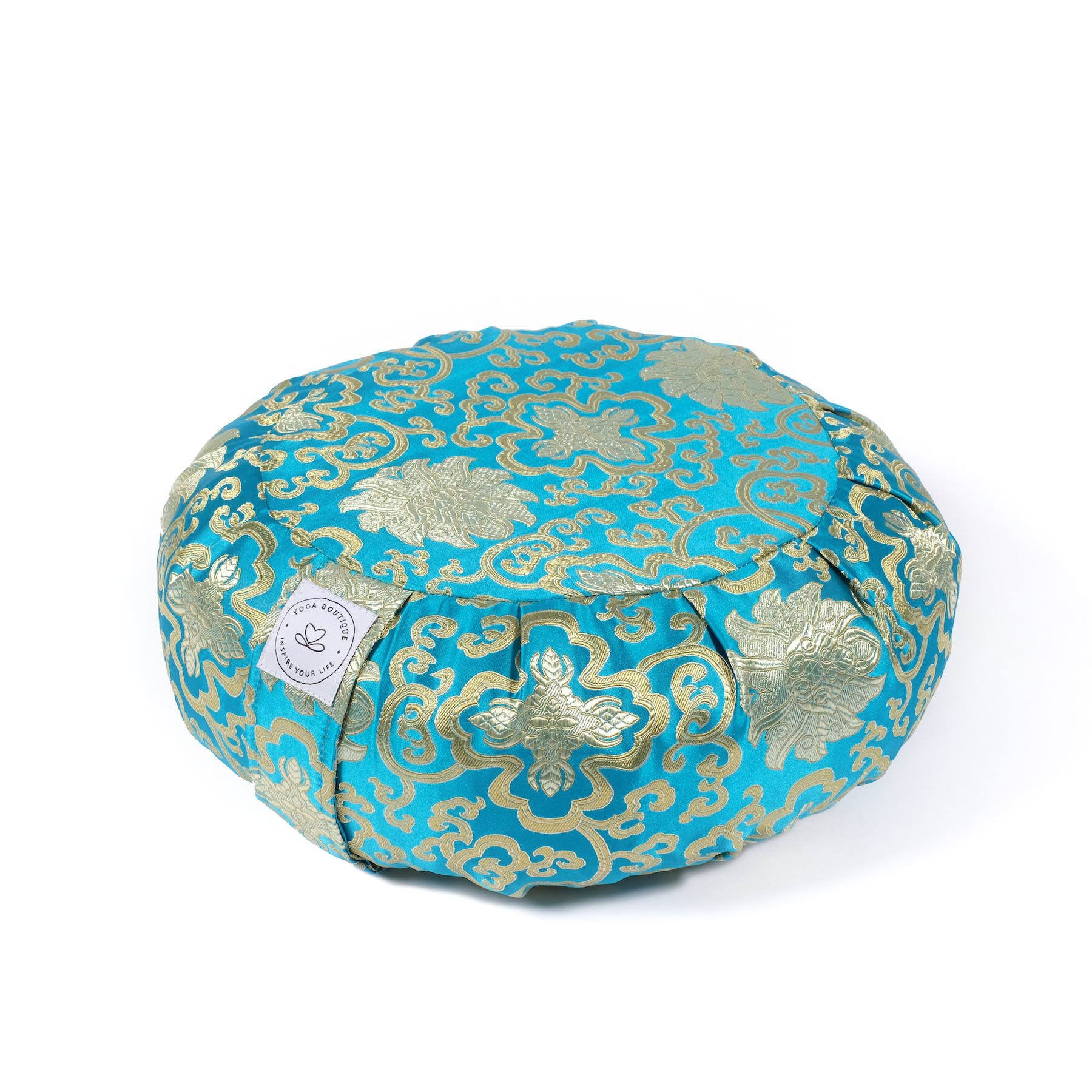 Coussin de méditation Zafu brocart turquoise