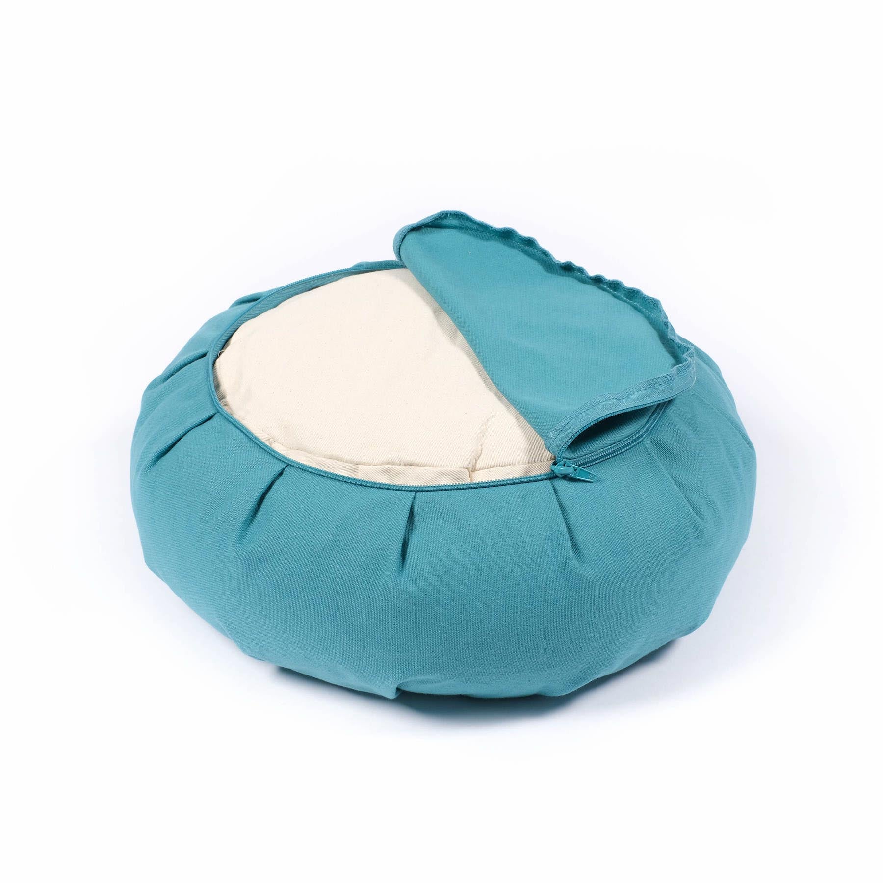 Coussin de méditation Zafu fleur de vie turquoise