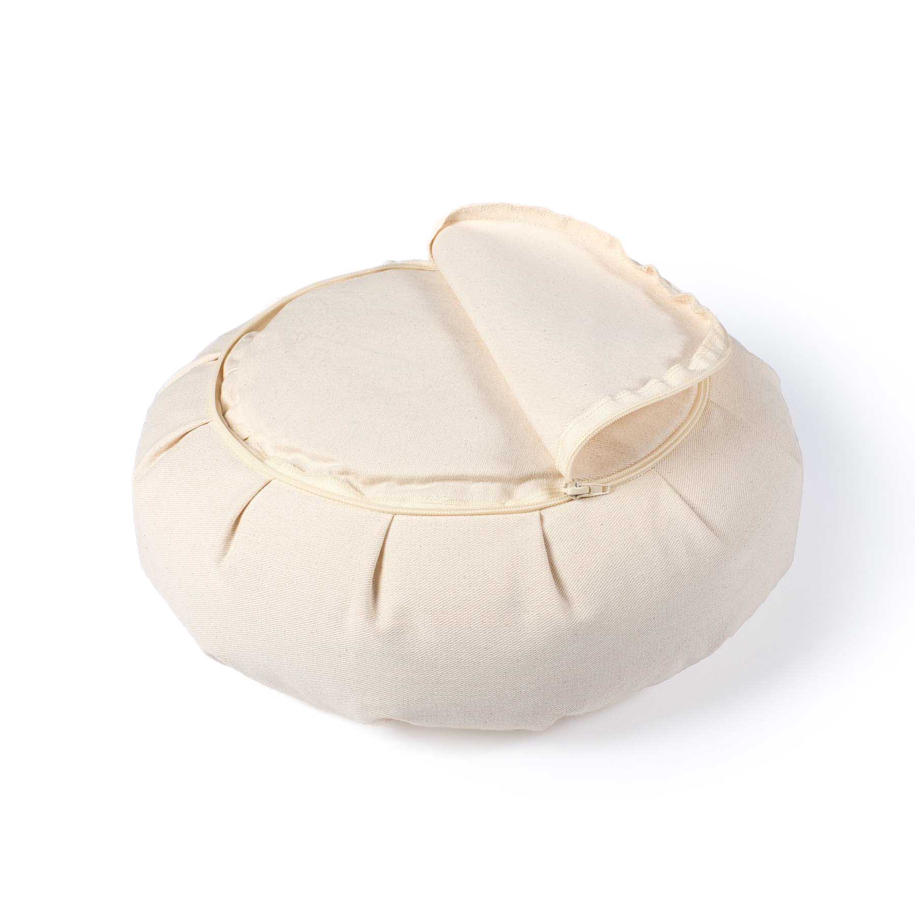 Coussin de méditation Zafu Lotus blanc naturel