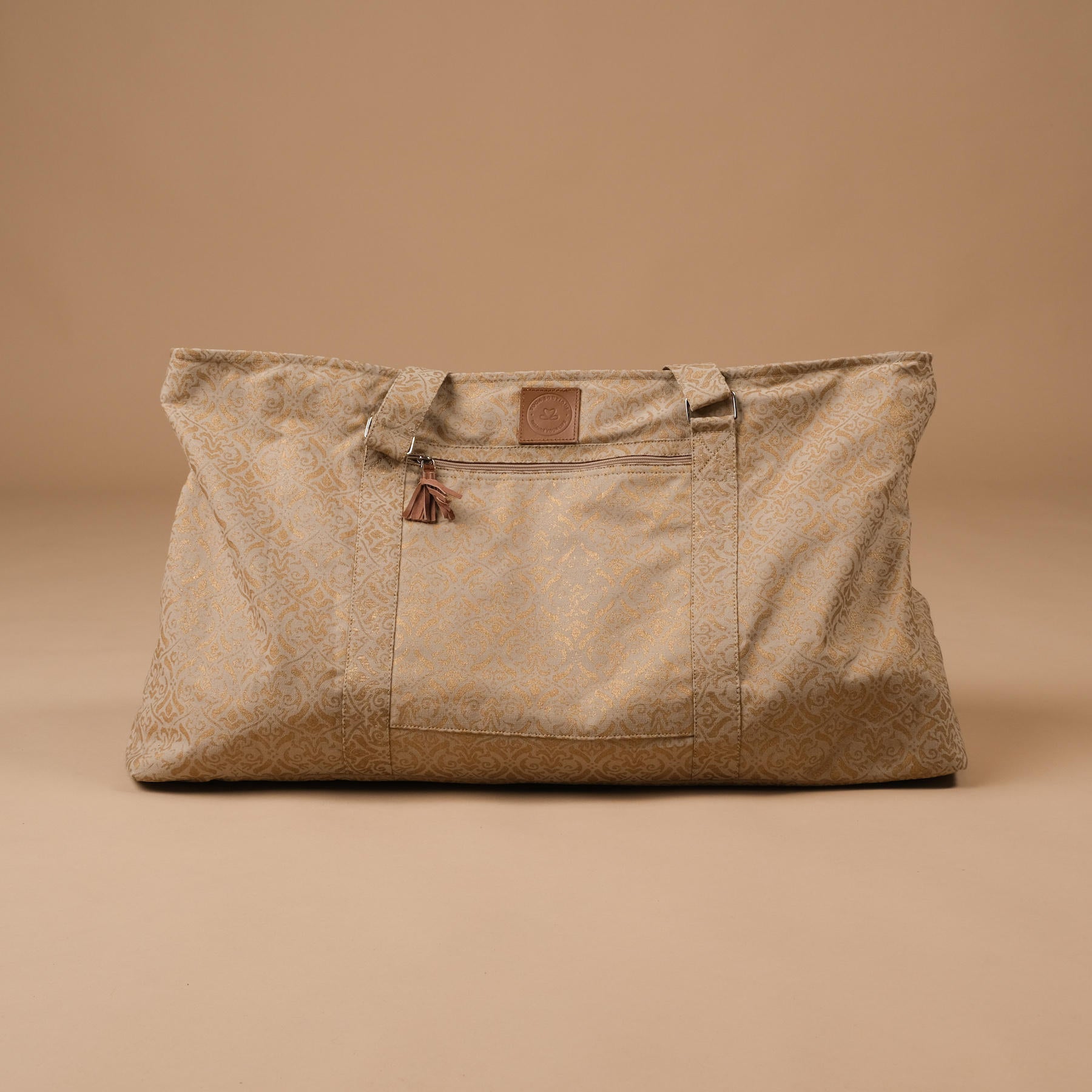 Sac de yoga grand - sac de voyage en coton blockprint sable